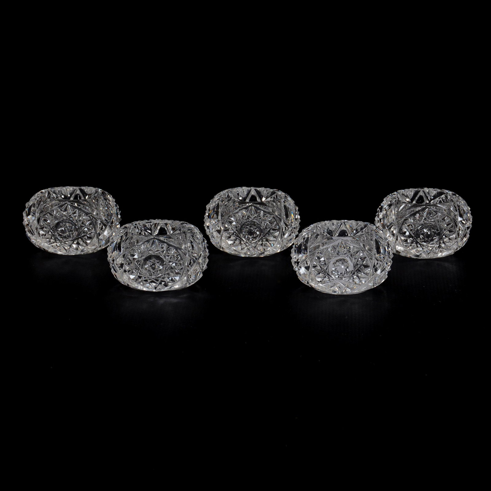 (5) Salt Cellars, American Brilliant Cut Glass: (5) Salt Cellars, American Brilliant Cut Glass, 1" x 1.75", Quality Hobstar Motif, Attributed To Empire, The Glenda Klein Collection