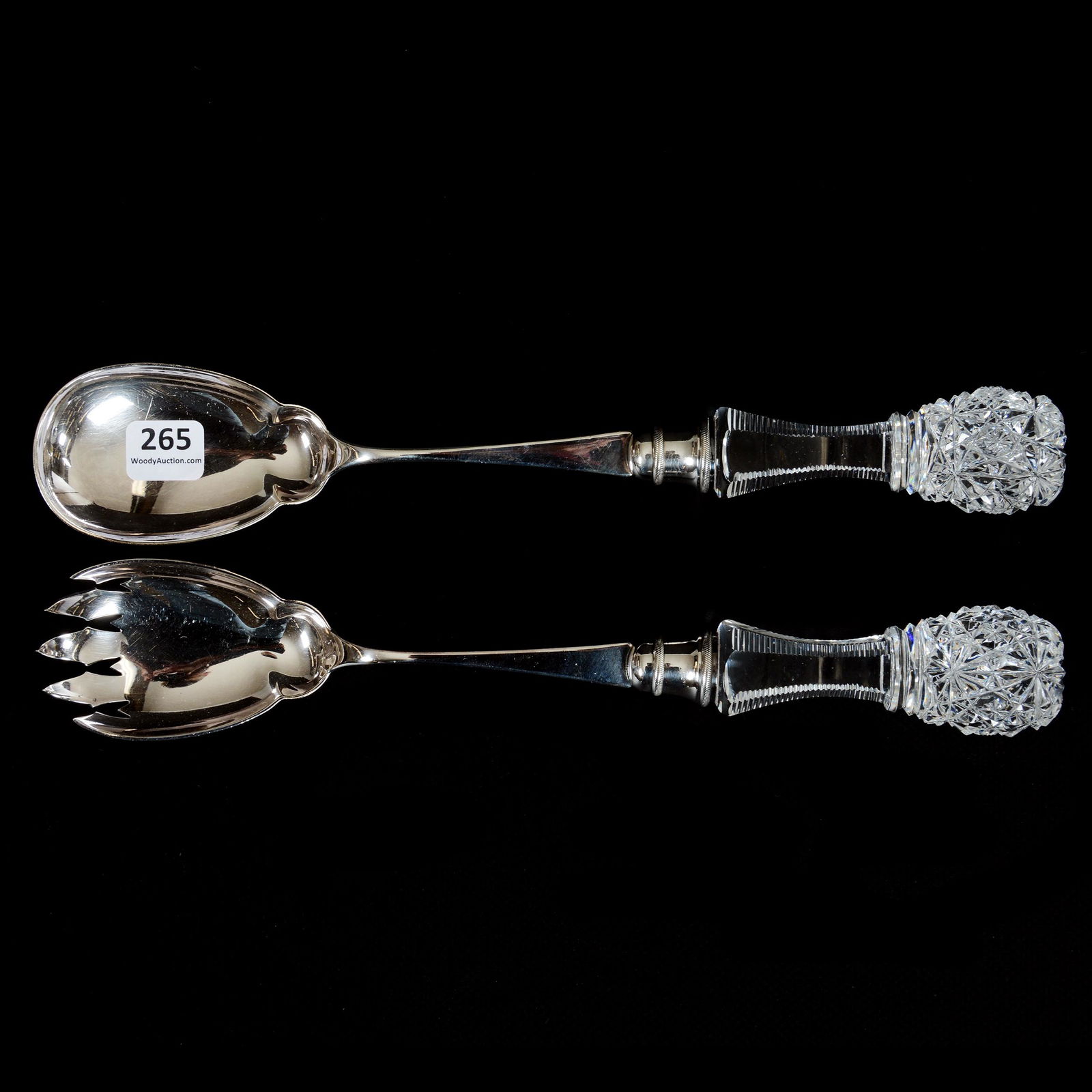 Salad Fork & Spoon Set, American Brilliant Cut Glass (1 of 3)