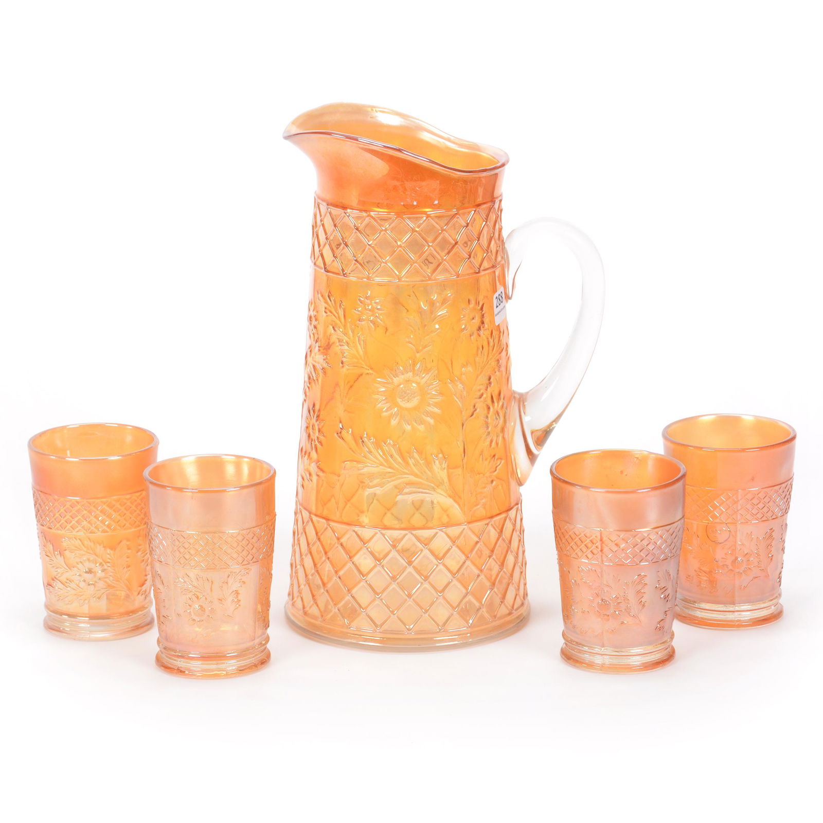 Water Set, Carnival Glass, Lattice & Daisy By Dugan (1 of 3)