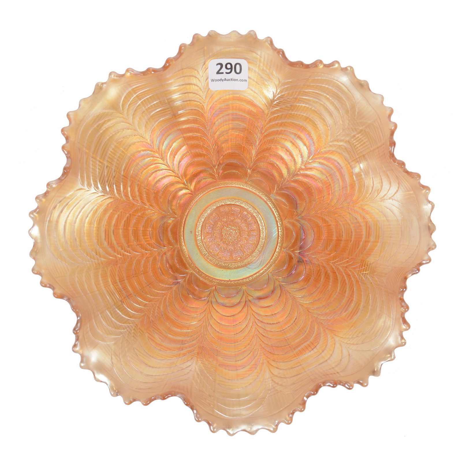 Bowl, Carnival Glass, Nippon By Northwood: Bowl, Carnival Glass, Nippon By Northwood, 8.5", Marigold, Ruffled, The David Risen Collection of Ohio