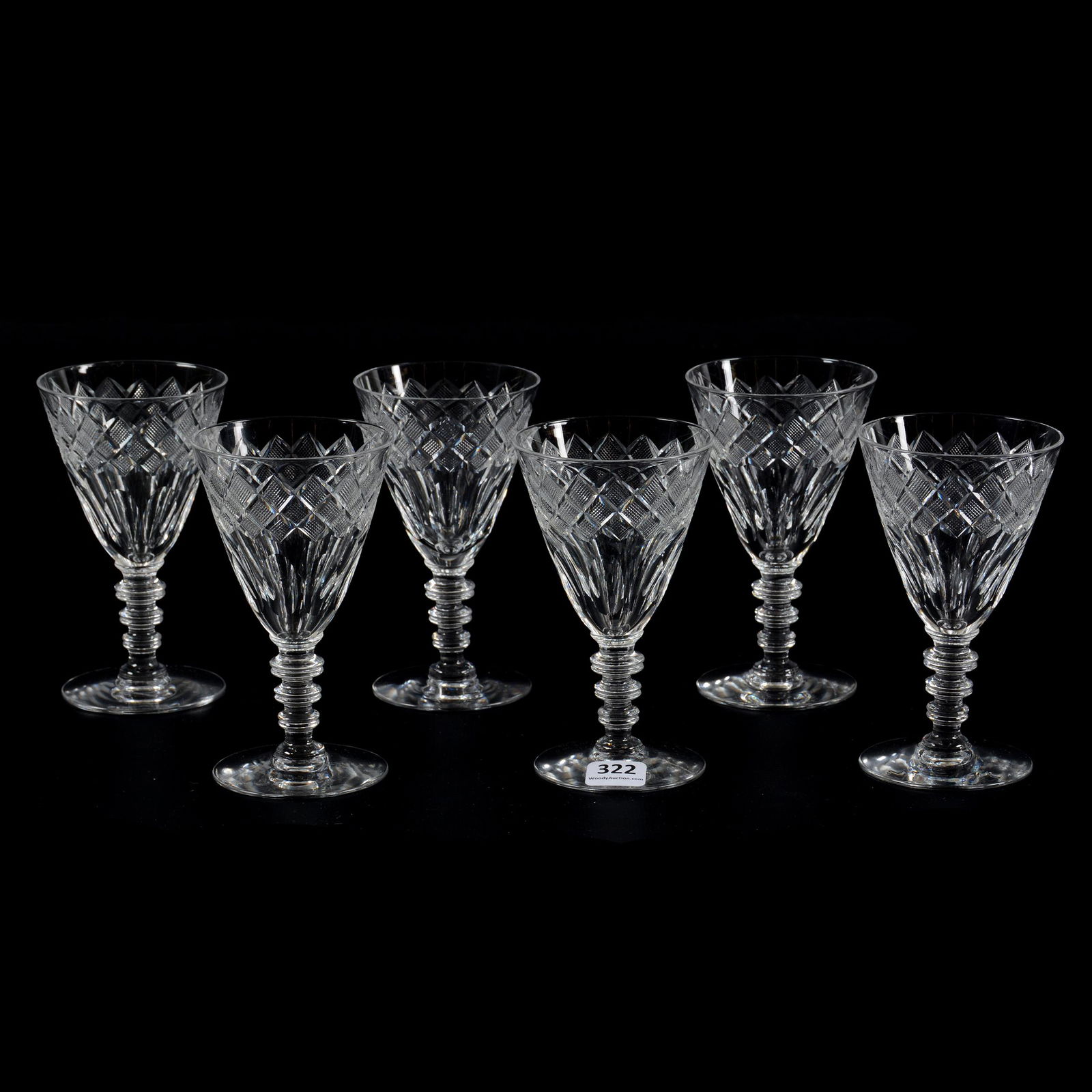 (6) Wines, American Brilliant Cut Glass, Signed Hawkes (1 of 2)