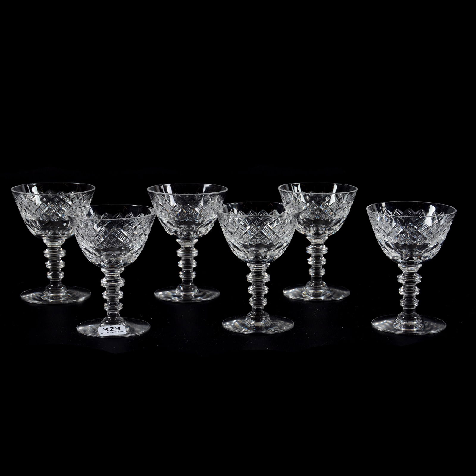 (6) Wines, American Brilliant Cut Glass, Signed Hawkes (1 of 2)