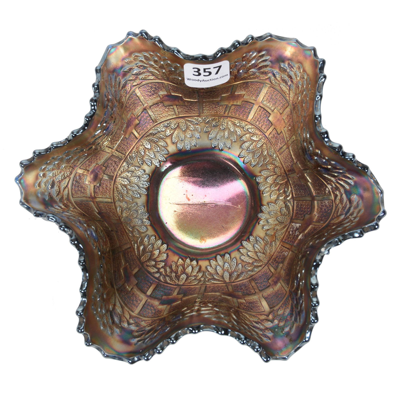 Bowl, Carnival Glass, Mirrored Lotus By Fenton (1 of 2)