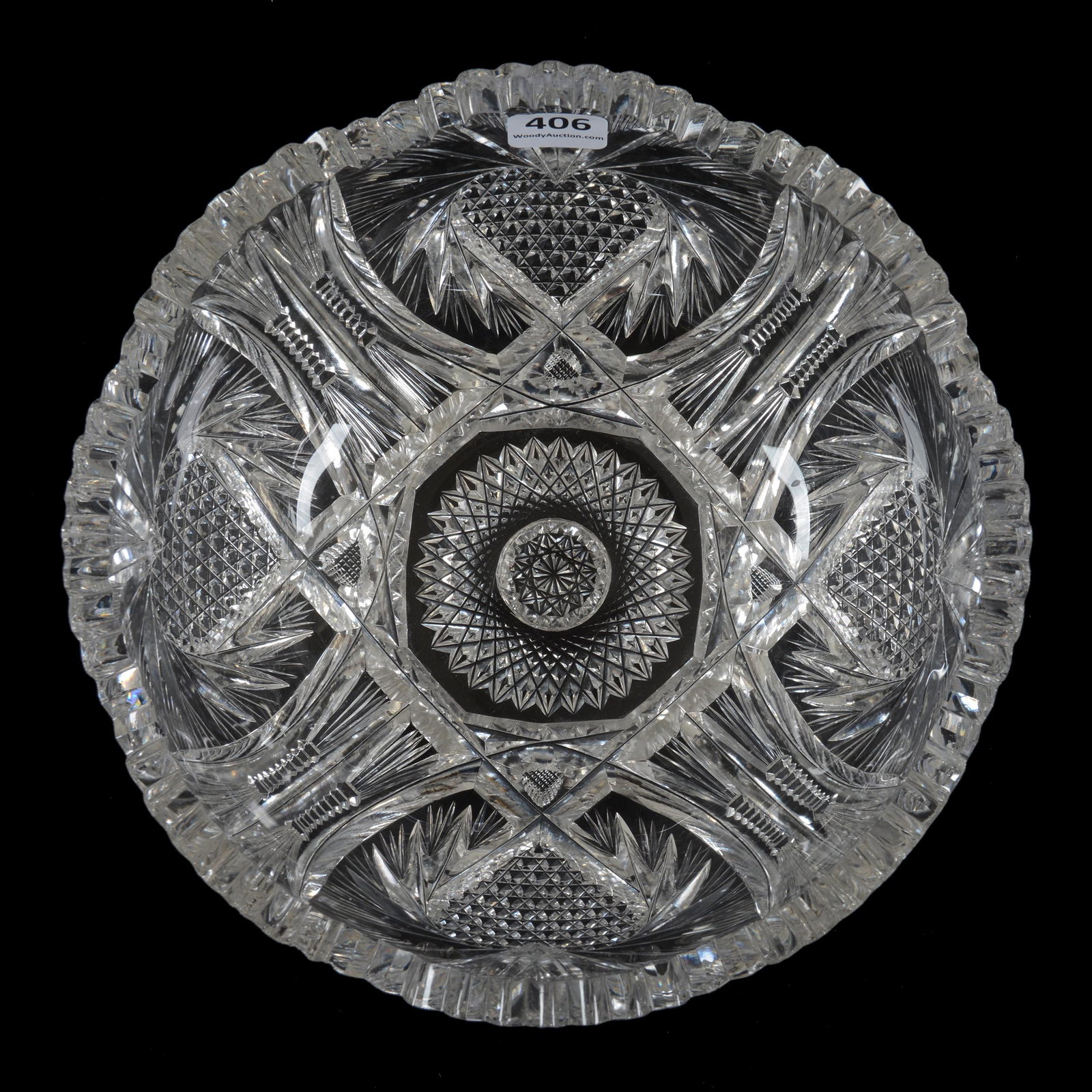 Bowl, American Brilliant Cut Glass, Heart Pattern By: Bowl, American Brilliant Cut Glass, Heart Pattern By Pitkin & Brooks, 3.5" x 8.25", Three Teeth With Chips On Top, The Glenda Klein Collection
