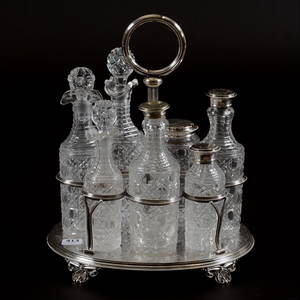 Castor Set, Brilliant Period Cut Glass, (7) Cane