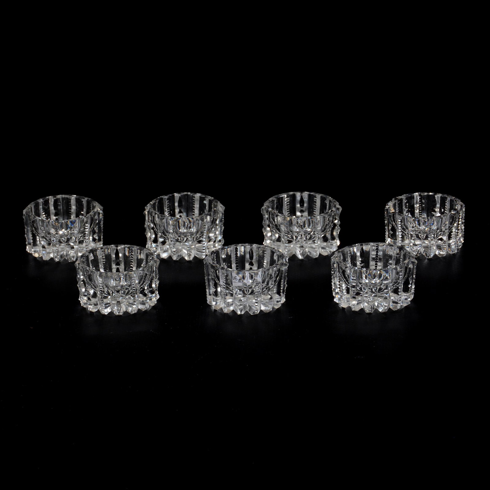 (7) Salt Cellars, American Brilliant Cut Glass, Prism: (7) Salt Cellars, American Brilliant Cut Glass, Prism Cut Pattern, 1" x 1.75", The Glenda Klein Collection