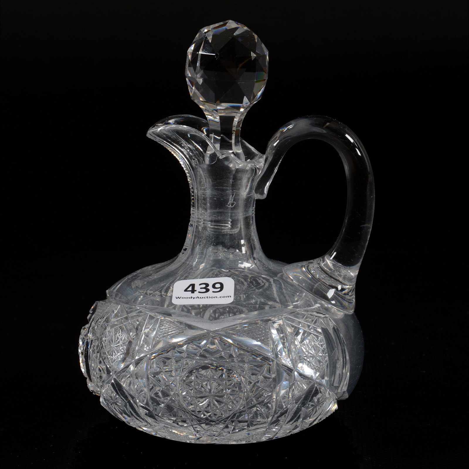 Cruet Bottle, American Brilliant Cut Glass, Genoa: Cruet Bottle, American Brilliant Cut Glass, Genoa Pattern By Clark, 6" x 4.25", The Glenda Klein Collection