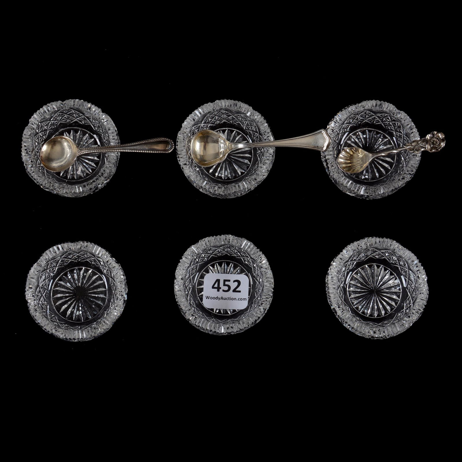 (6) Salt Cellars, American Brilliant Cut Glass, Star (1 of 3)