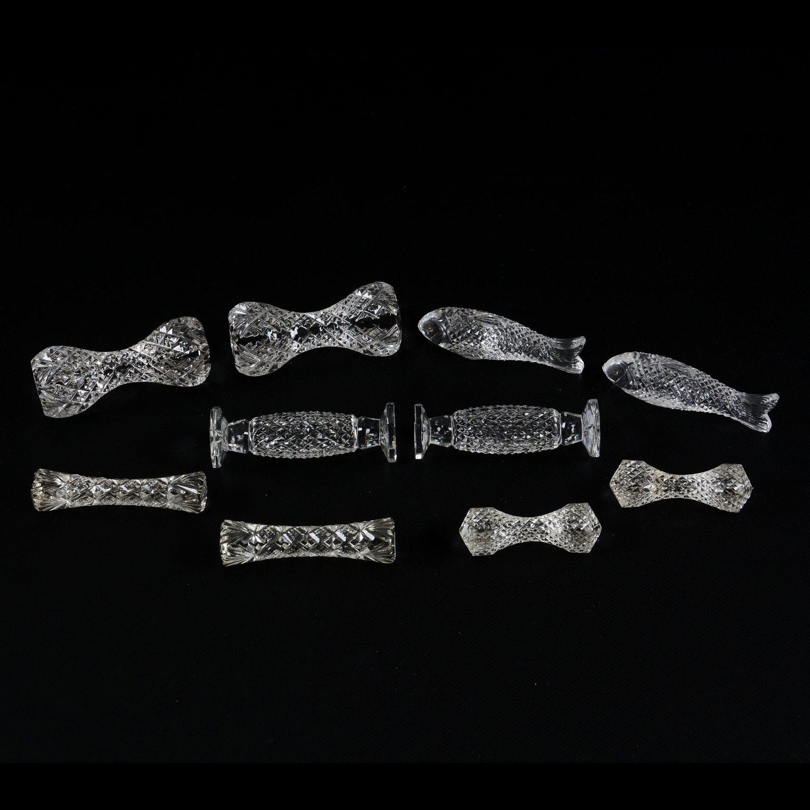 (10) Knife Rests (5 Pair), Brilliant Period Cut Glass: (10) Knife Rests (5 Pair), Brilliant Period Cut Glass, Sizes Range From 4" To 2.75", Various Shapes And Designs, See Photos For Details, Private Collection
