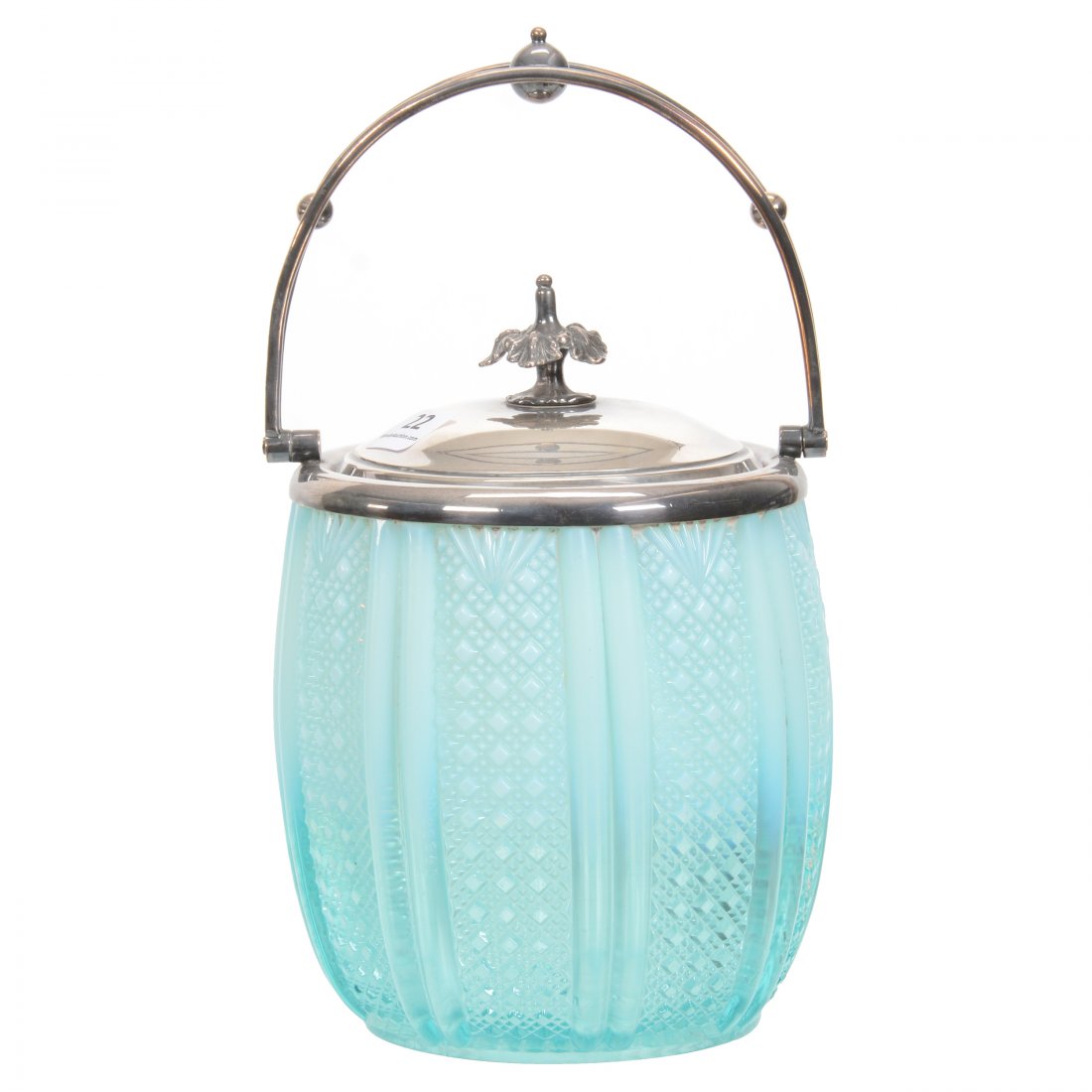 Biscuit Jar, Blue Opalescent Pattern Glass (1 of 4)