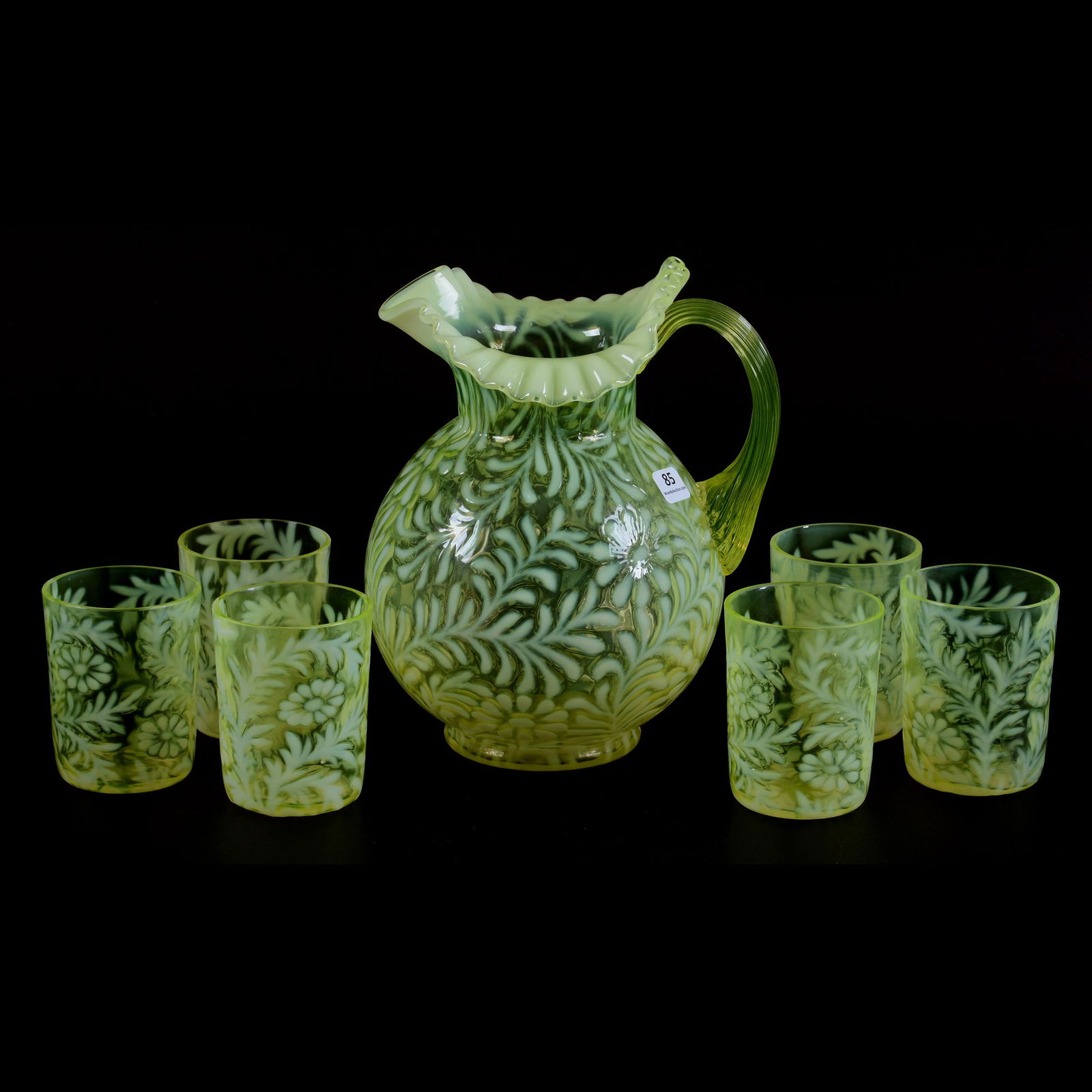 Water Set, Vaseline Opalescent Daisy & Fern Pattern (1 of 3)