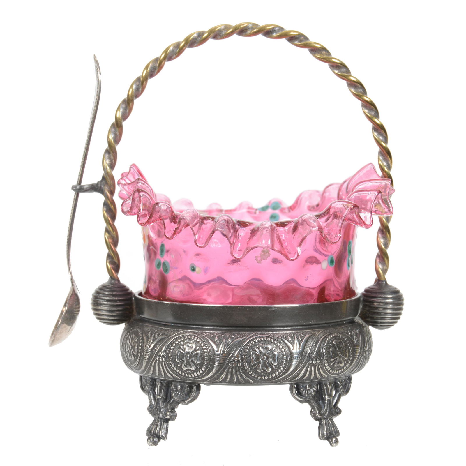 Victorian Master Salt, Cranberry Art Glass Insert (1 of 4)