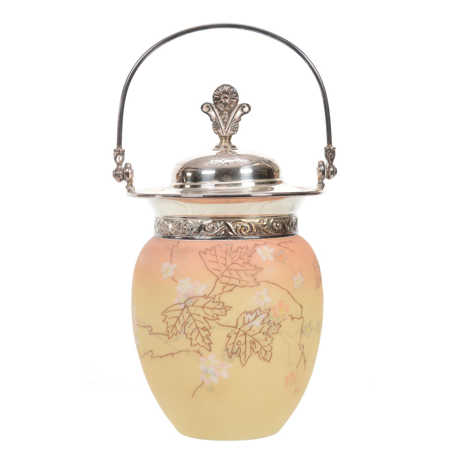 Biscuit Jar, Unmarked Decorated Burmese Art Glass (1 of 3)