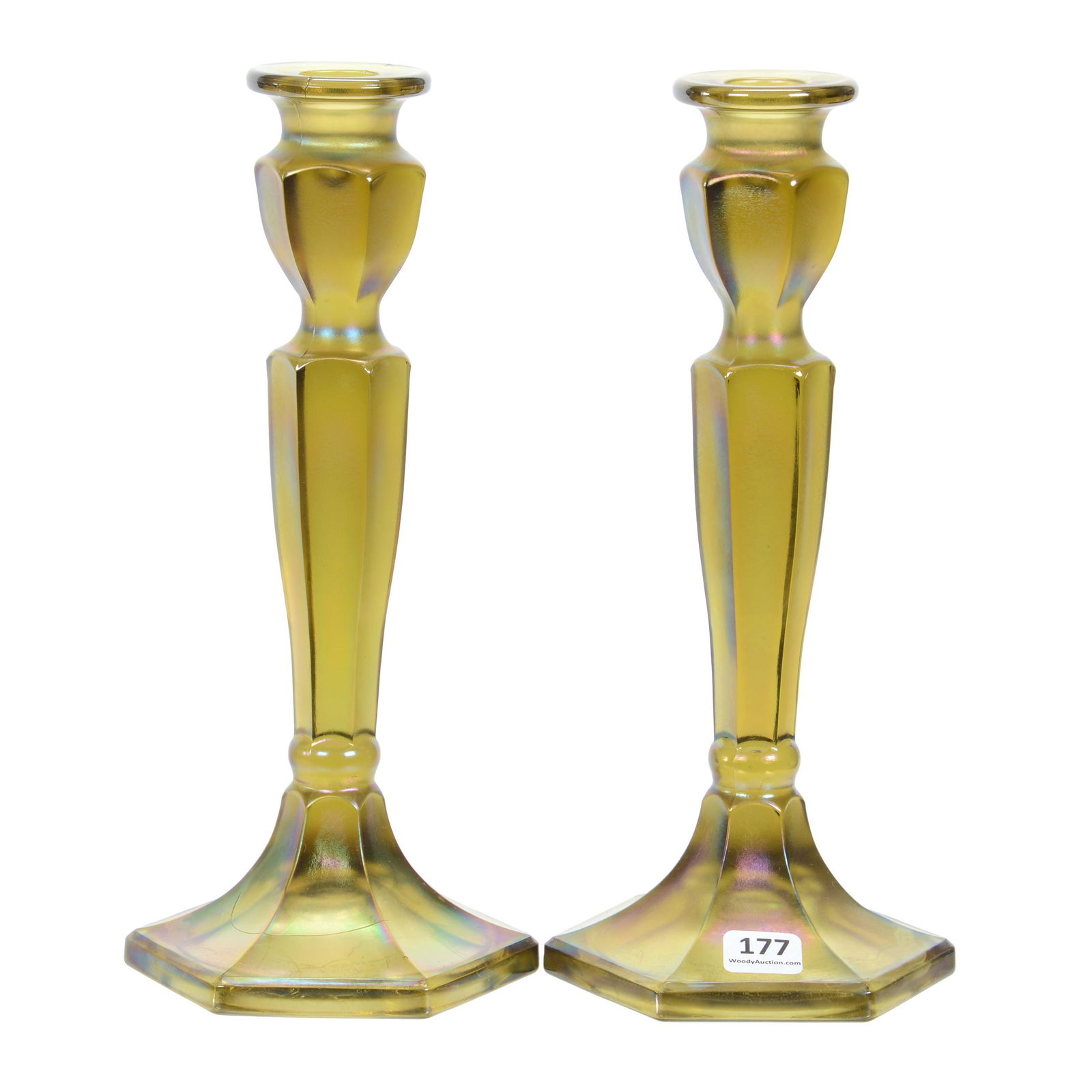 Pair Candlesticks, Carnival Glass, Florentine #349 (1 of 3)