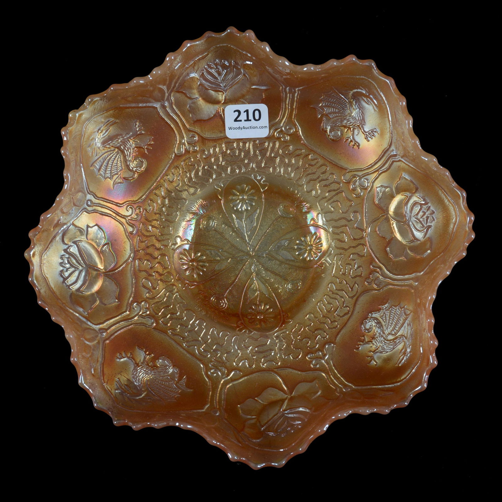 Bowl, Carnival Glass Dragon & Lotus By Fenton (1 of 2)