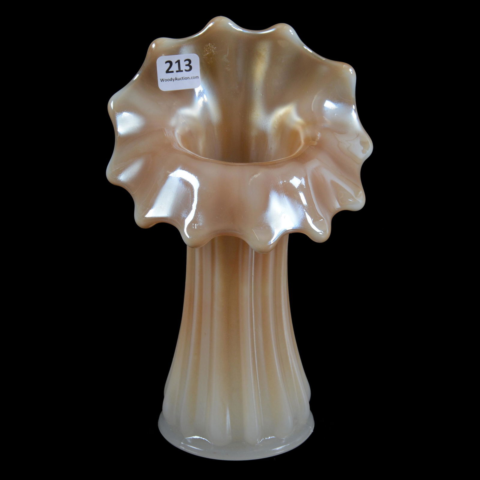 Vase, Carnival Glass Corinth By Westmoreland: Vase, Carnival Glass Corinth By Westmoreland, 8.25" x 5.5", Jack In Pulpit Shape, Marigold On Moonstone, 3" Base Diameter, Private Collection