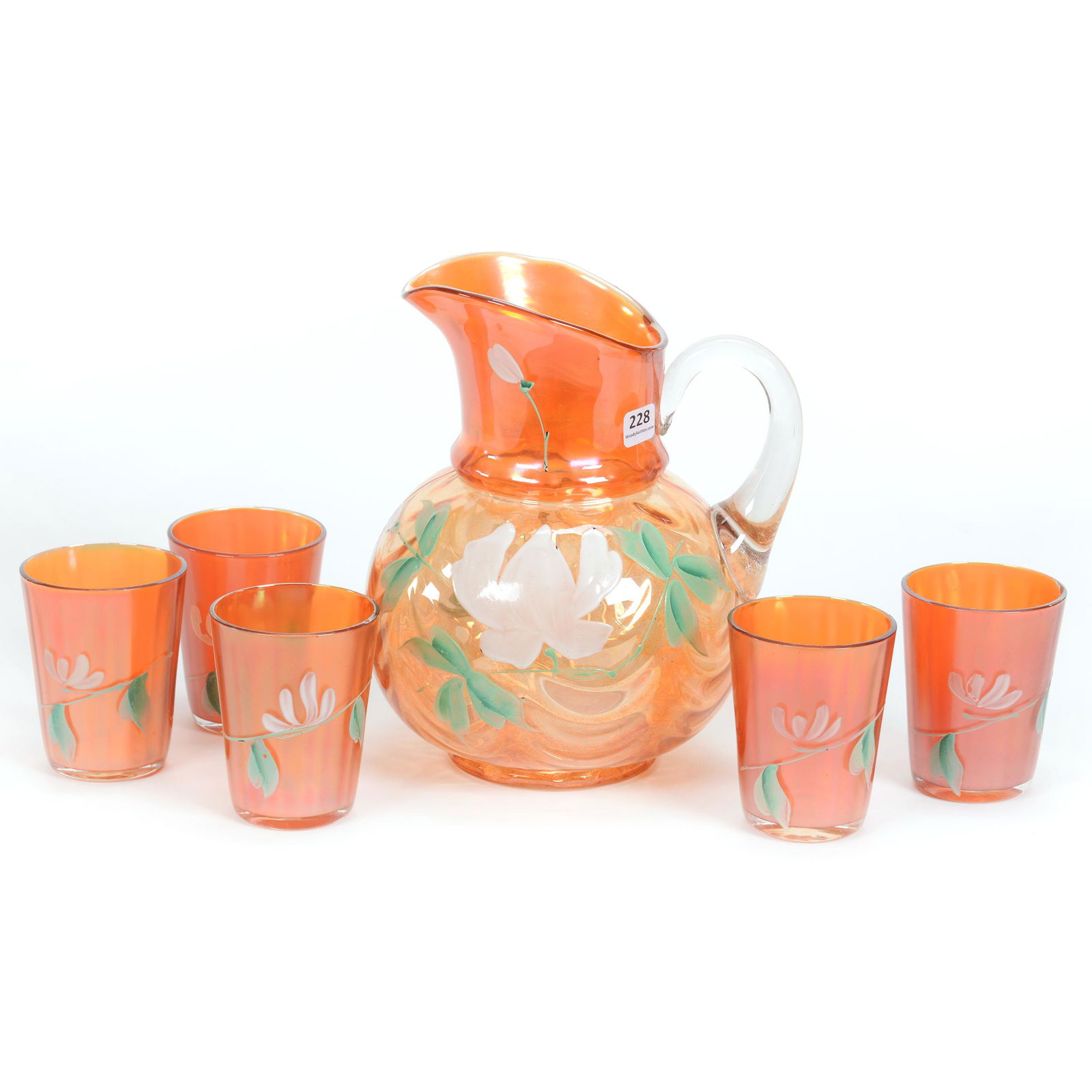 Water Set, Carnival Glass, Enameled Drapery (1 of 3)