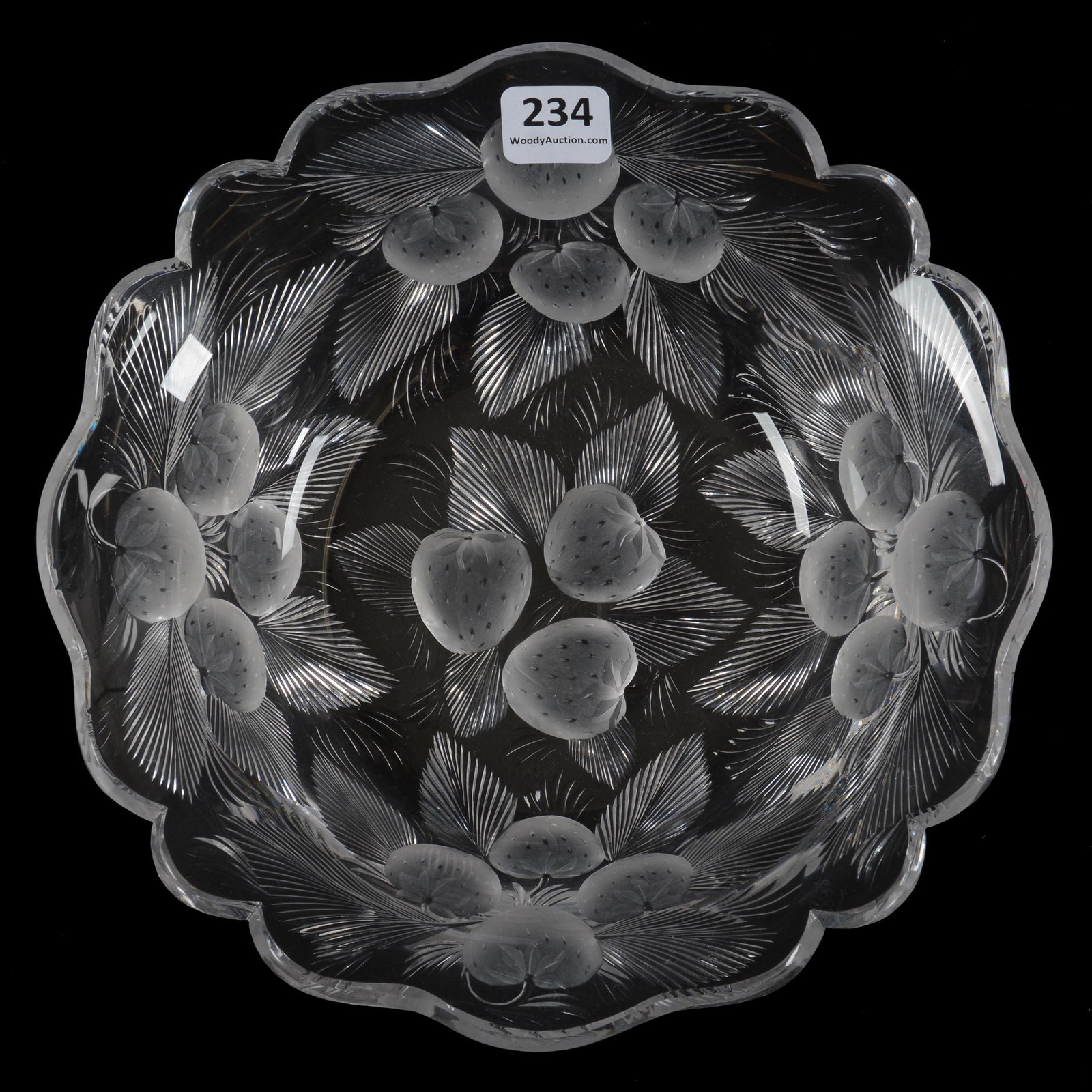 Bowl, ABCG, Signed Hawkes Gravic Glass: Bowl, ABCG, Signed Hawkes Gravic Glass, 2.5" x 8", Deep Intaglio Strawberry Decor, Clear Blank, Private Collection