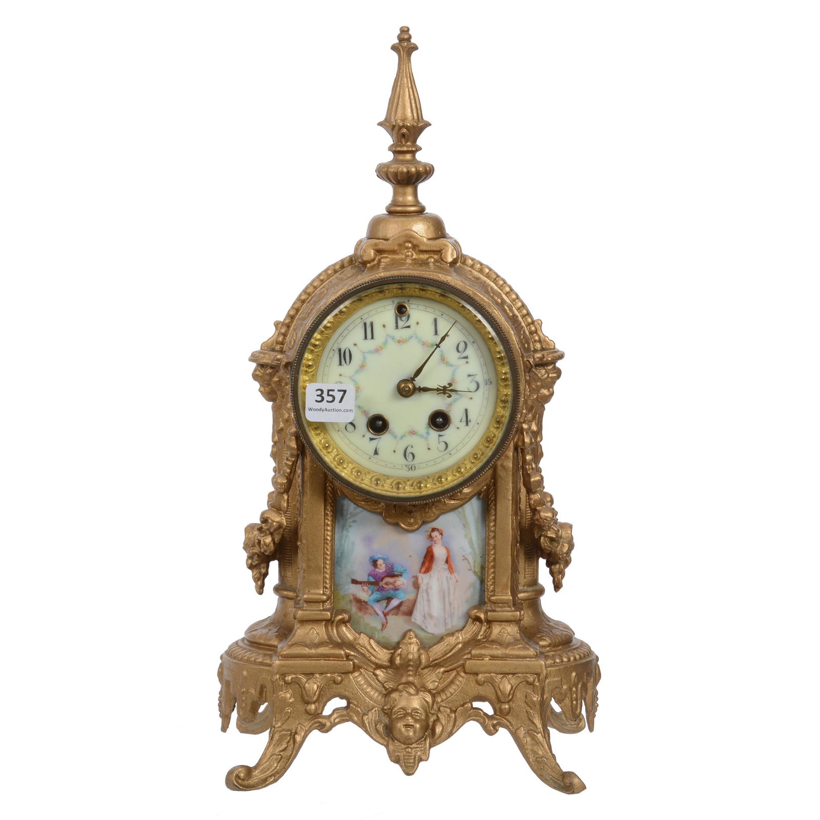 Clock, Gilbert Clock Works, Gilt Metal Case (1 of 4)