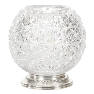 Rose Bowl, ABCG, Full Russian Cut Pattern: Rose Bowl, ABCG, Full Russian Cut Pattern, 7" x 6.5", Clear Buttons, Sterling Silver Foot, The David Haines Collection, TN.