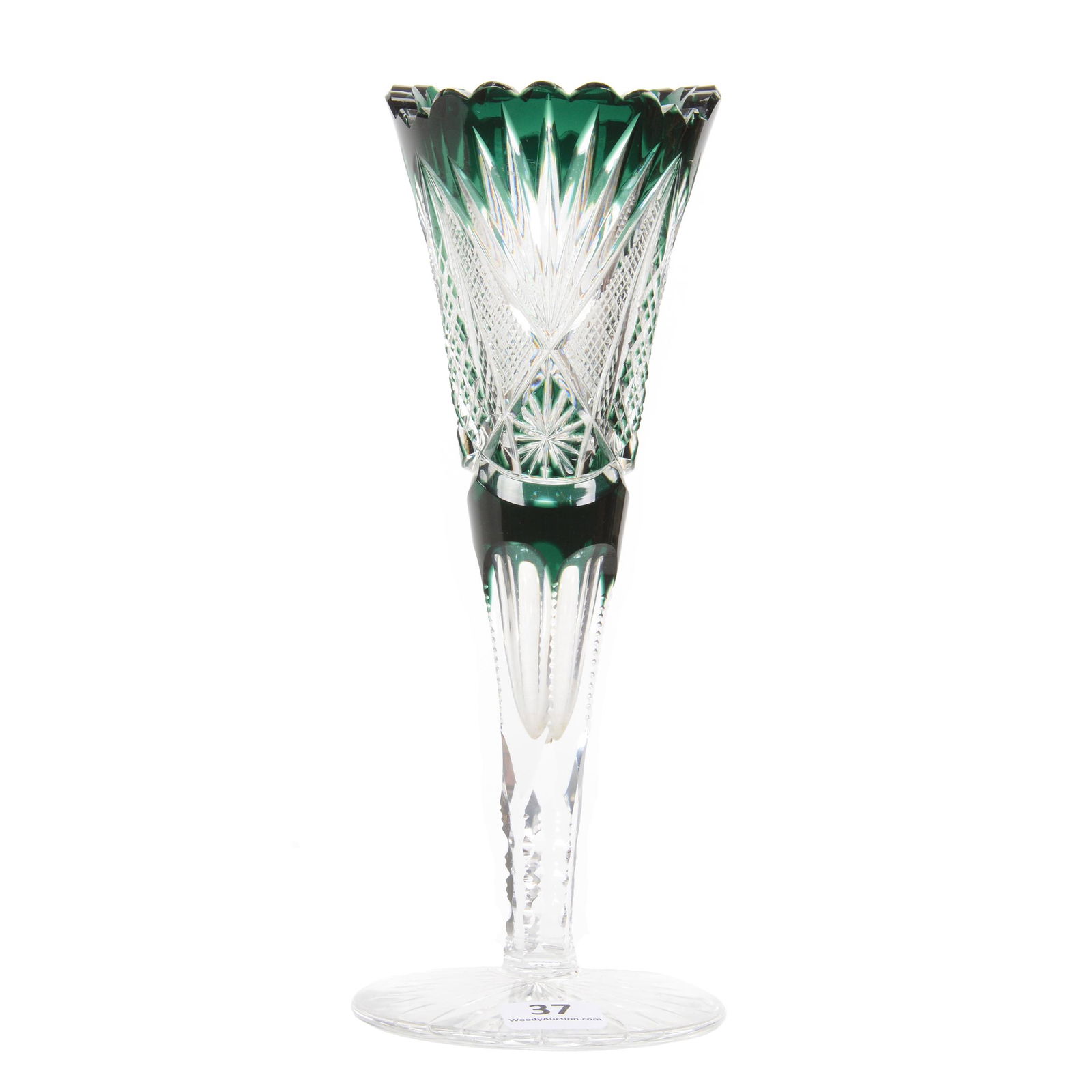 Trumpet Vase, BPCG, Emerald Green Cut To Clear (1 of 3)