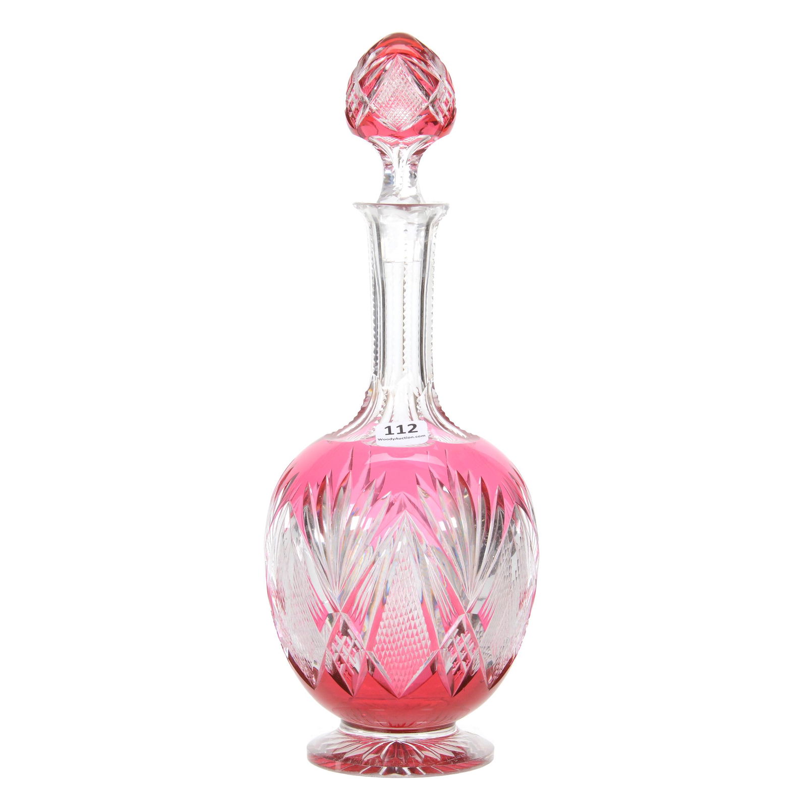 Footed Decanter, BPCG, Cranberry Cut To Clear (1 of 4)