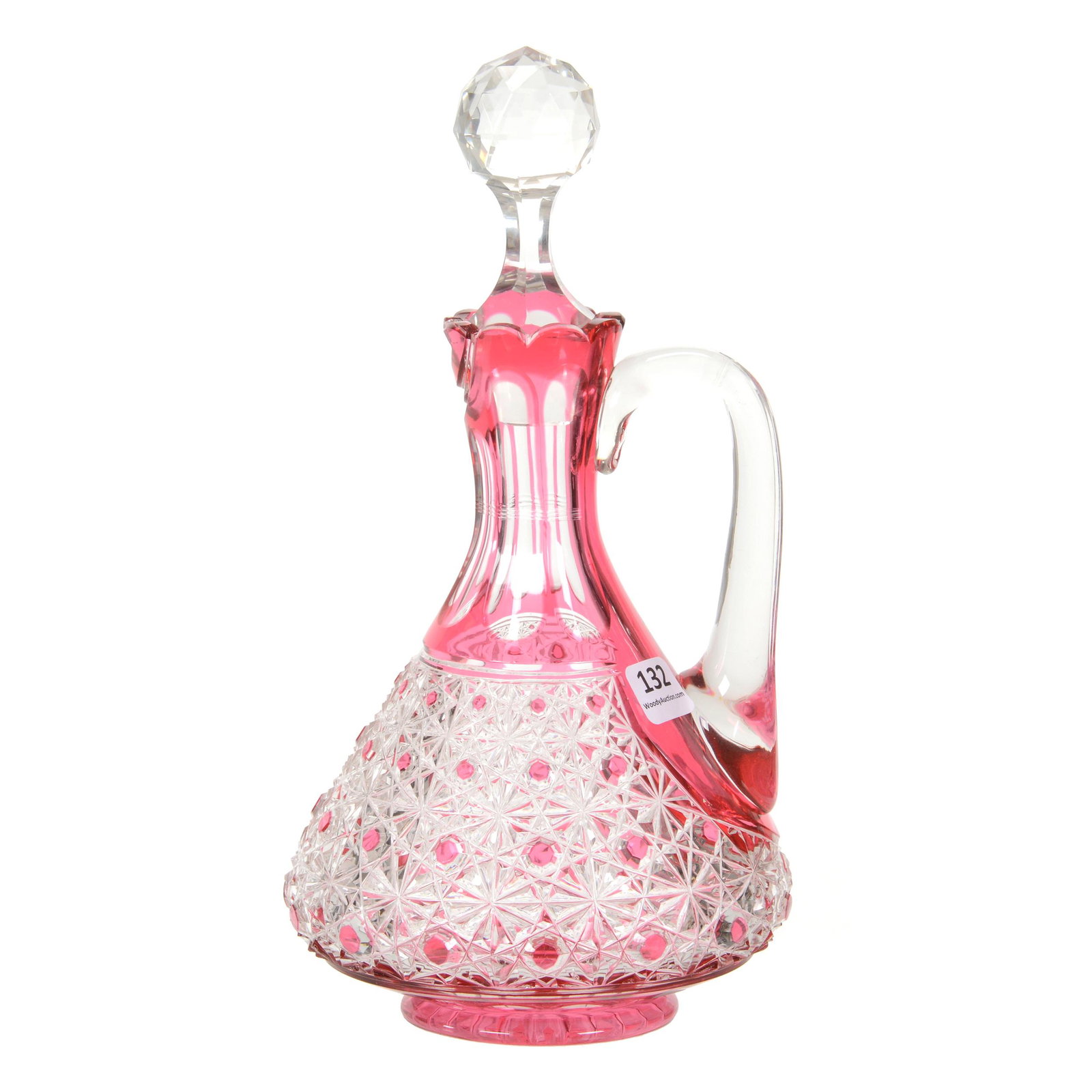 Handled Decanter, BPCG, Cranberry Cut To Clear (1 of 3)