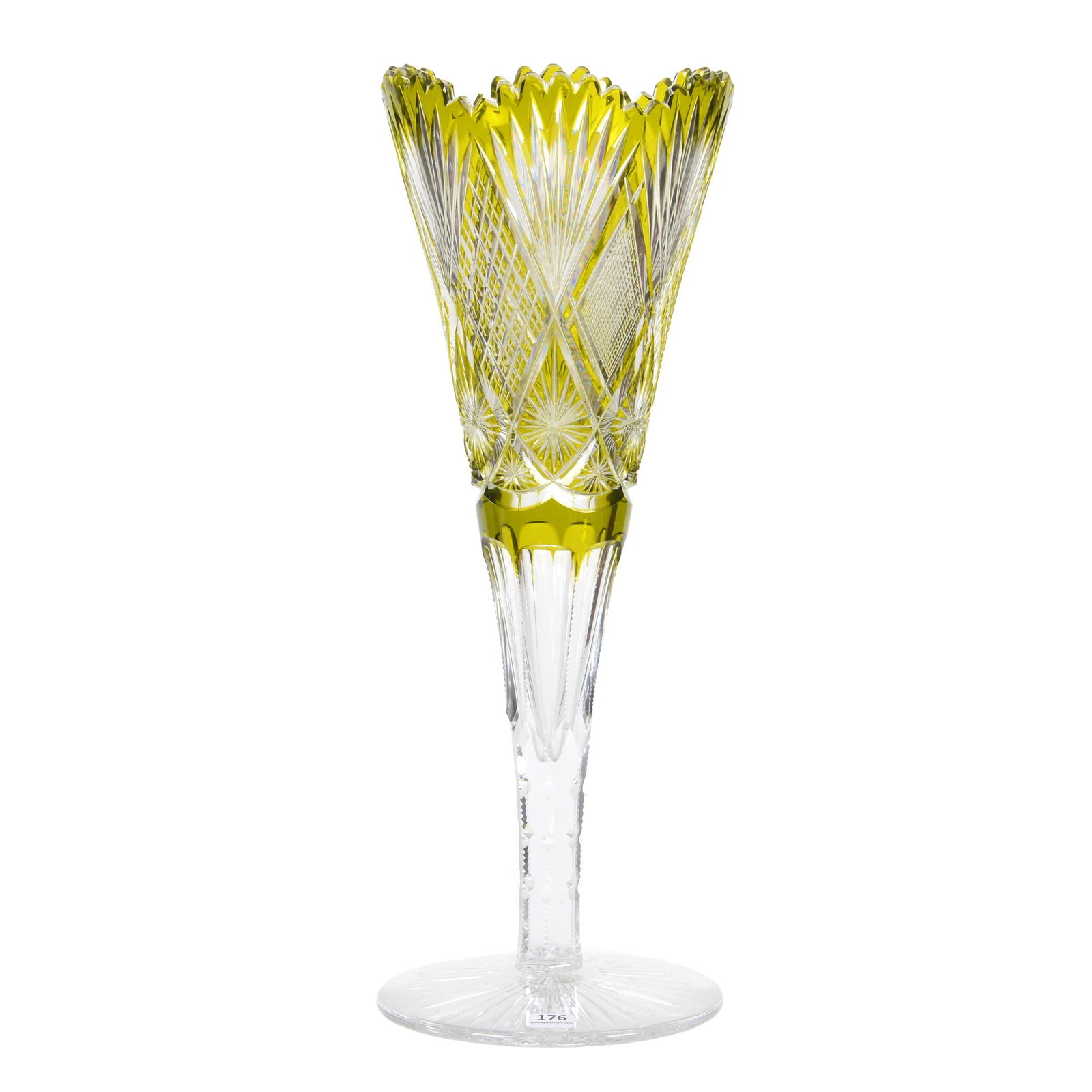 Trumpet Vase, BPCG, Chartreuse Cut To Clear (1 of 3)