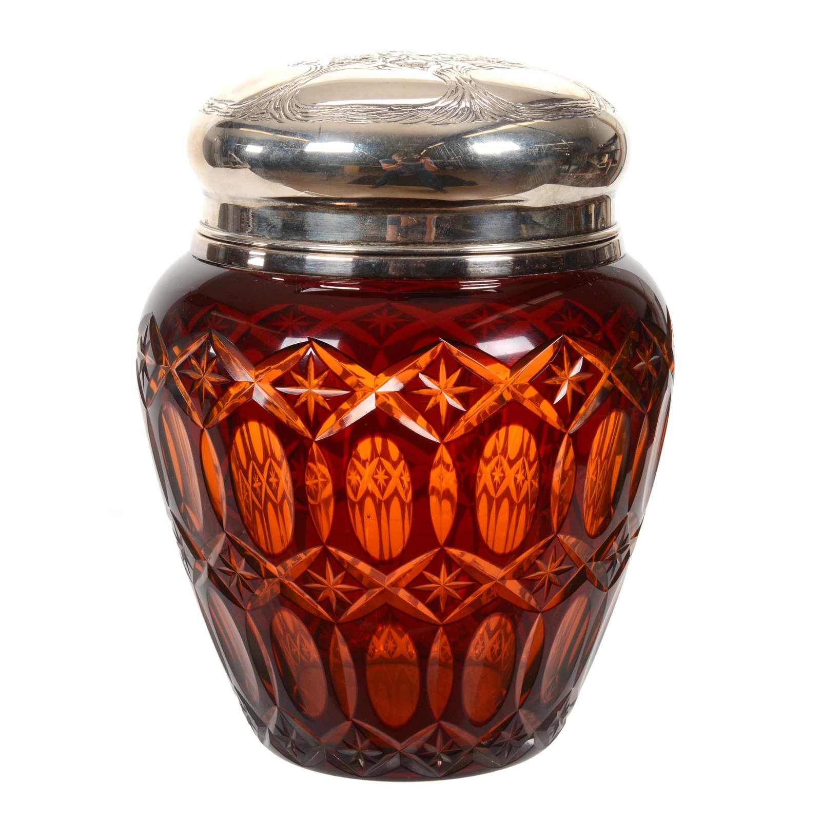 Covered Jar, BPCG, Ruby Cut Over Amber (1 of 3)