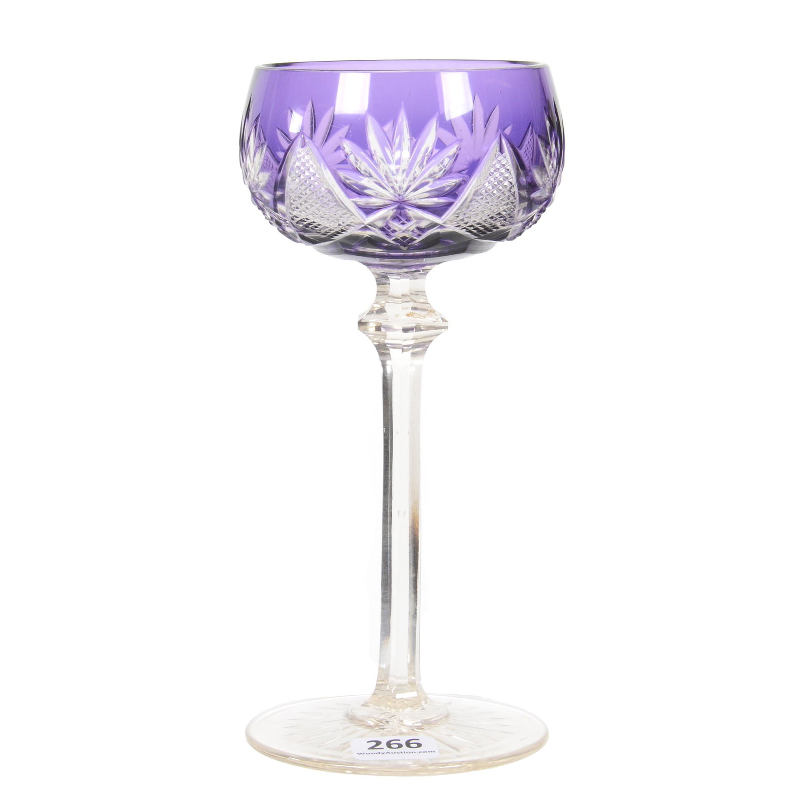 Wine Stem BPCG, Amethyst Cut To Clear: Wine Stem BPCG, Amethyst Cut To Clear, 7" x 3.25", Berncastel Pattern By Val St. Lambert, Circa 1905, The David Haines Collection, TN.