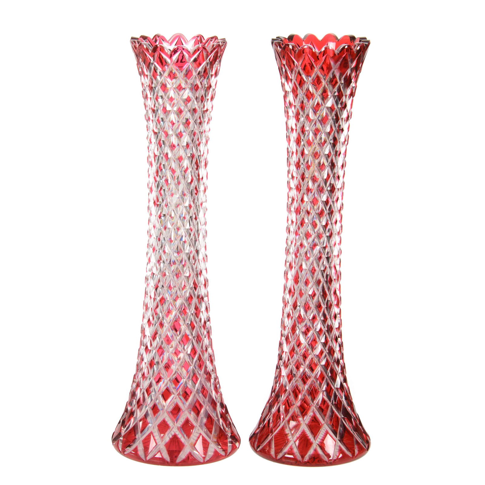 Pair Vases, BPCG, Cranberry Cut To Clear (1 of 3)