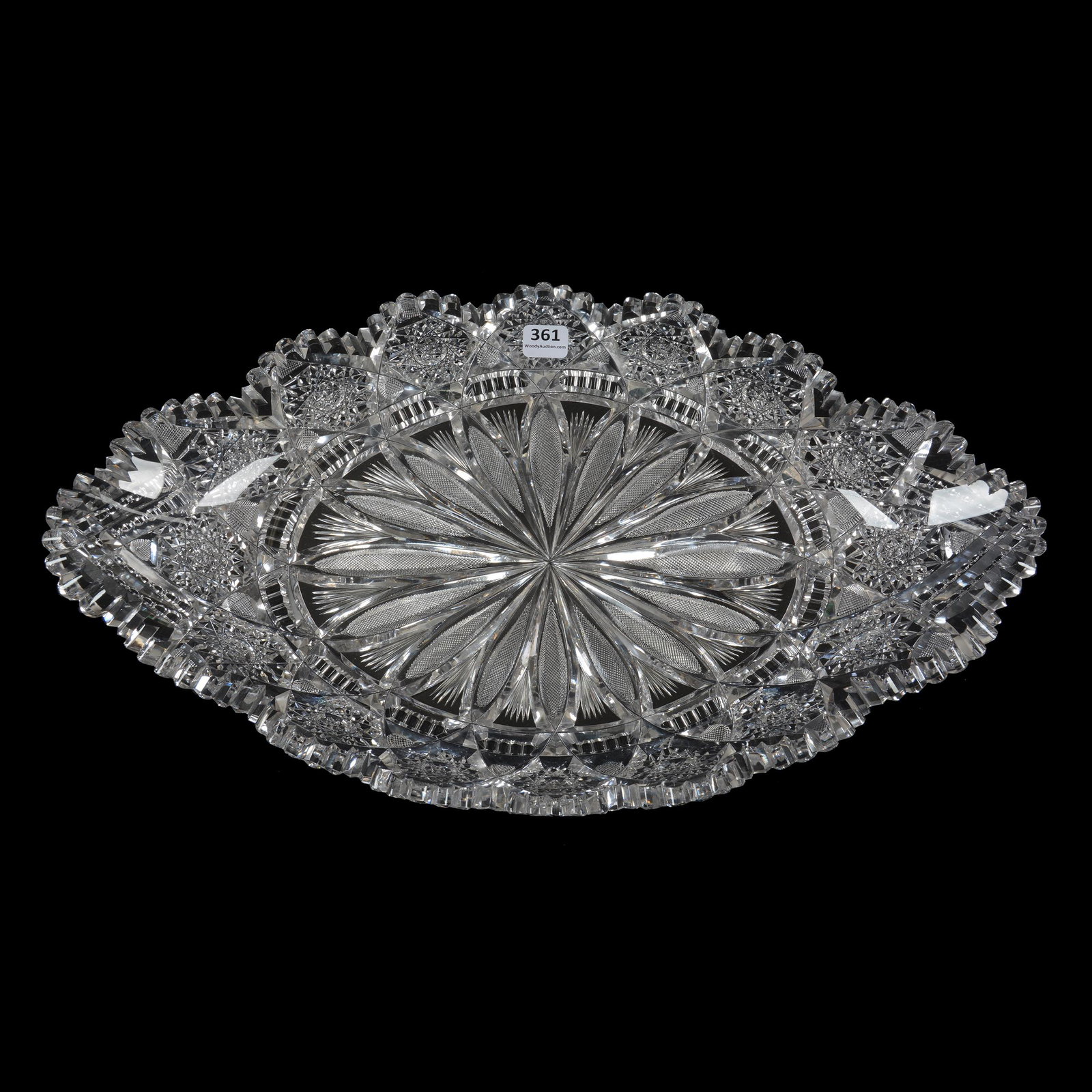 Ice Cream Tray, American Brilliant Cut Glass: Ice Cream Tray, American Brilliant Cut Glass, 18" x 10", Modified Rex Pattern, Outstanding Blank, Beautiful Example, Total Weight Of Eight Pounds, The David Haines Collection, TN.