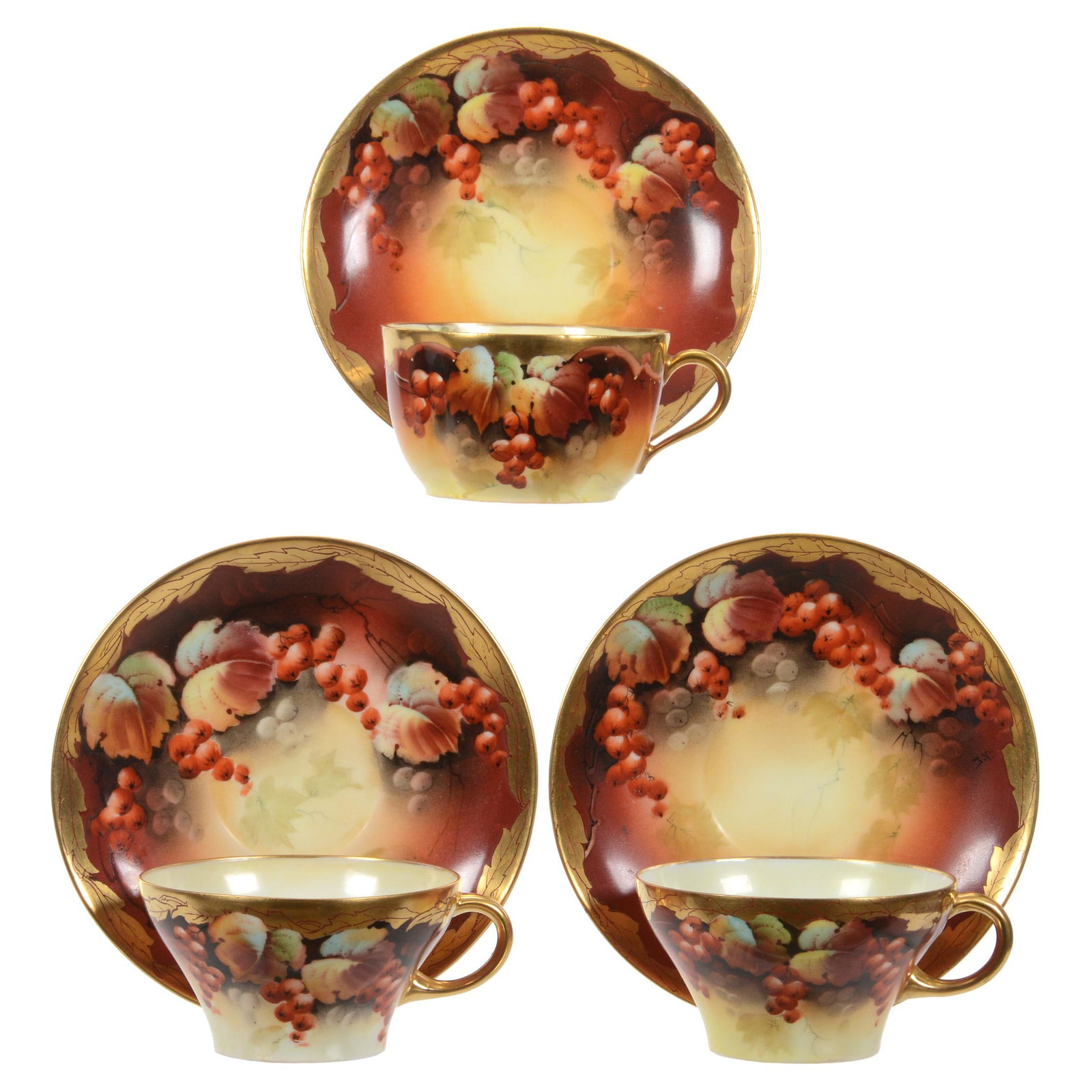 (3) Coffee Cups And Saucers, Pickard Mark #4 (1 of 5)