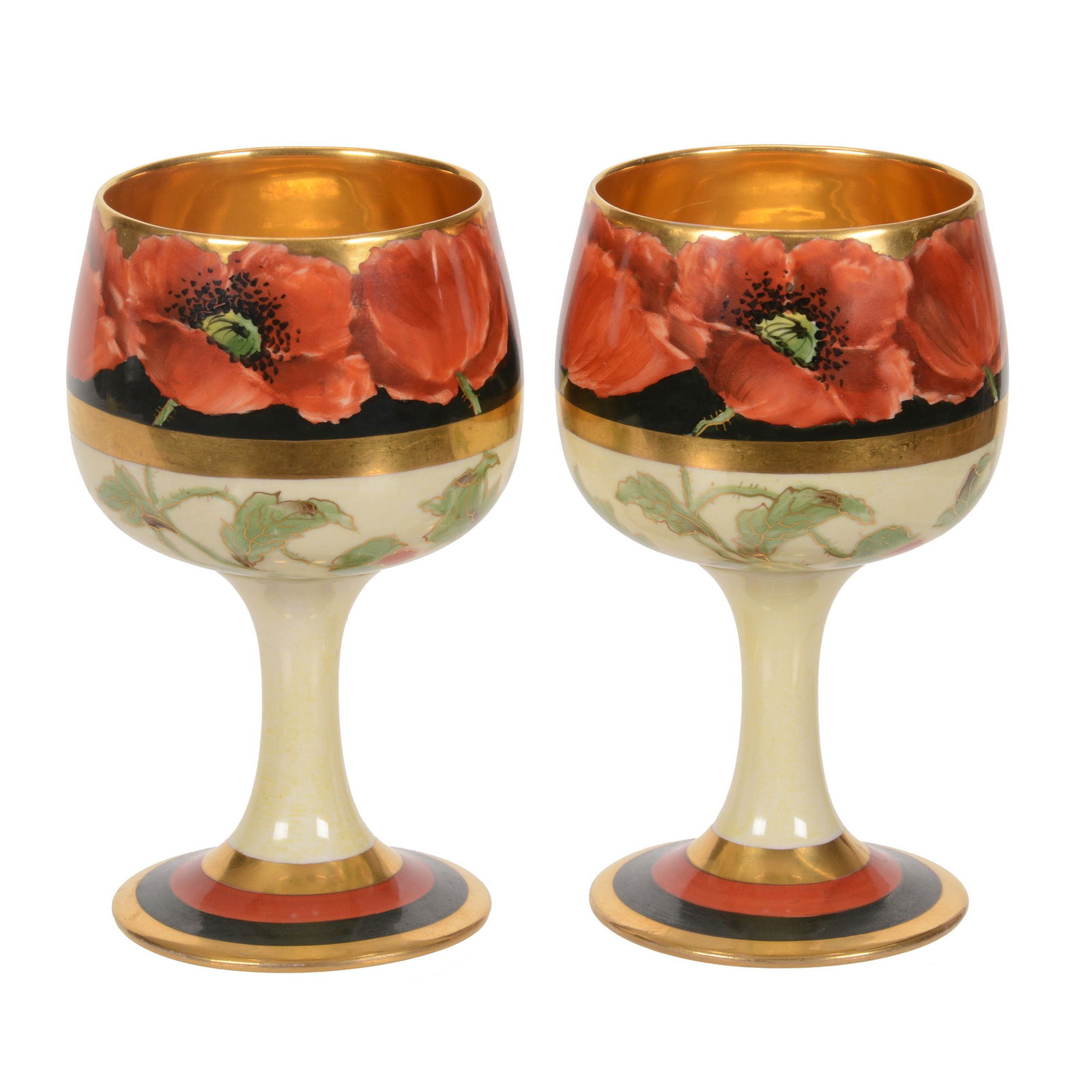 (2) Goblets, Pickard Mark #4, Poppy And Black Pattern (1 of 4)