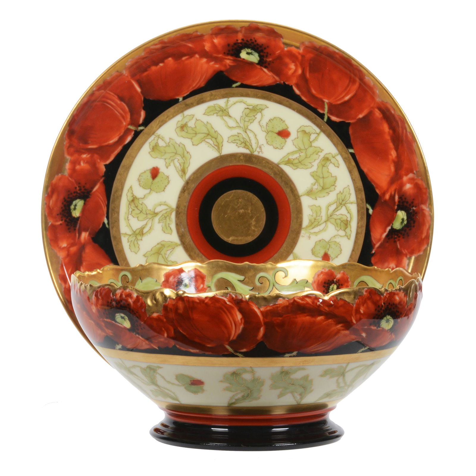 Bowl And Tray, Pickard Mark #4, Poppy And Black Pattern (1 of 4)