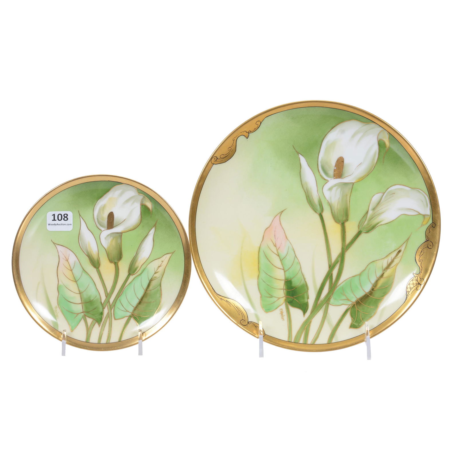 (2) Plates, Pickard Mark #5, Calla Lily Pattern (1 of 4)