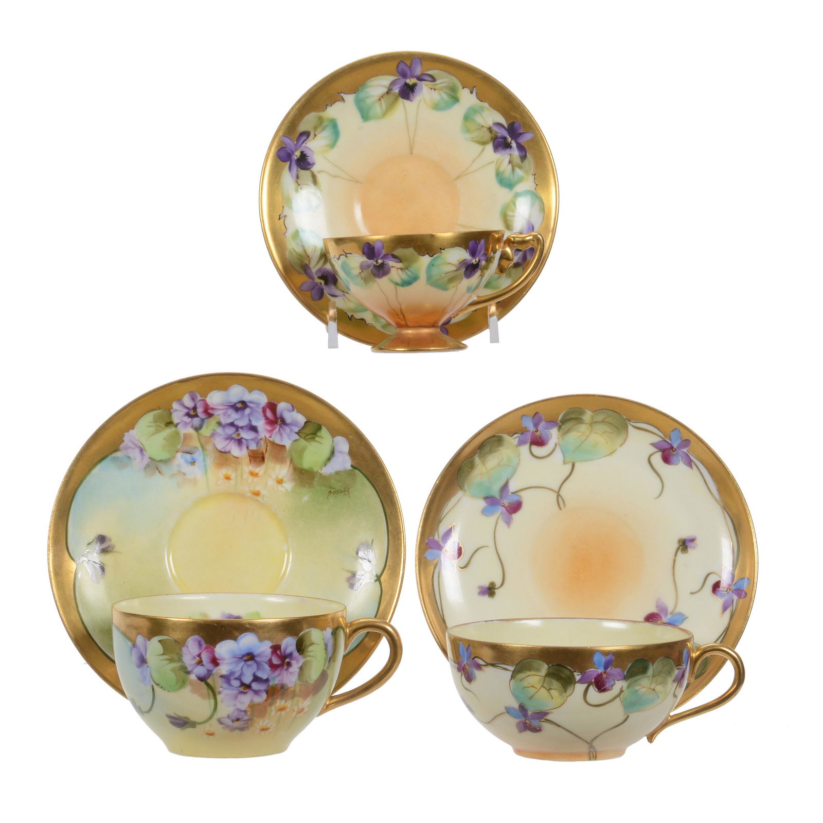 (3) Cups And Saucers, Pickard Marks #2, #4, And #5 (1 of 6)