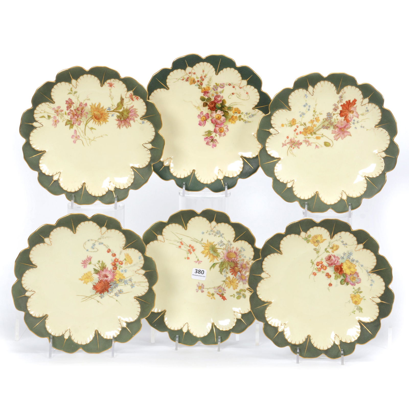 (6) Plates, Scalloped, Marked Royal Worcester (1 of 2)