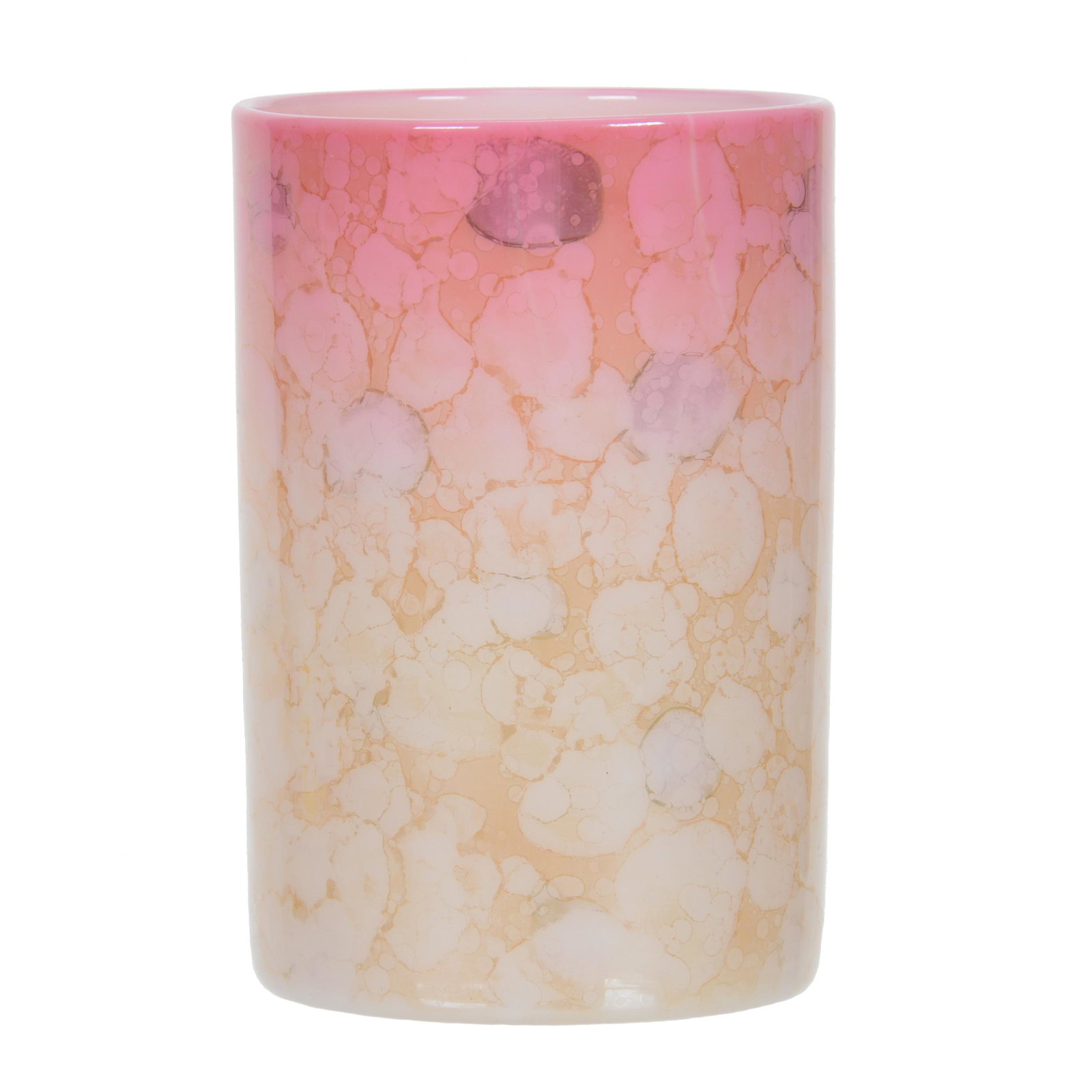 Tumbler, Pink Agata Art Glass By New England: Tumbler, Pink Agata Art Glass By New England, 3.75" x 2.5", Strong Mottling, Polished Pontil Base, Dr. Peter And Grace Jochimsen.