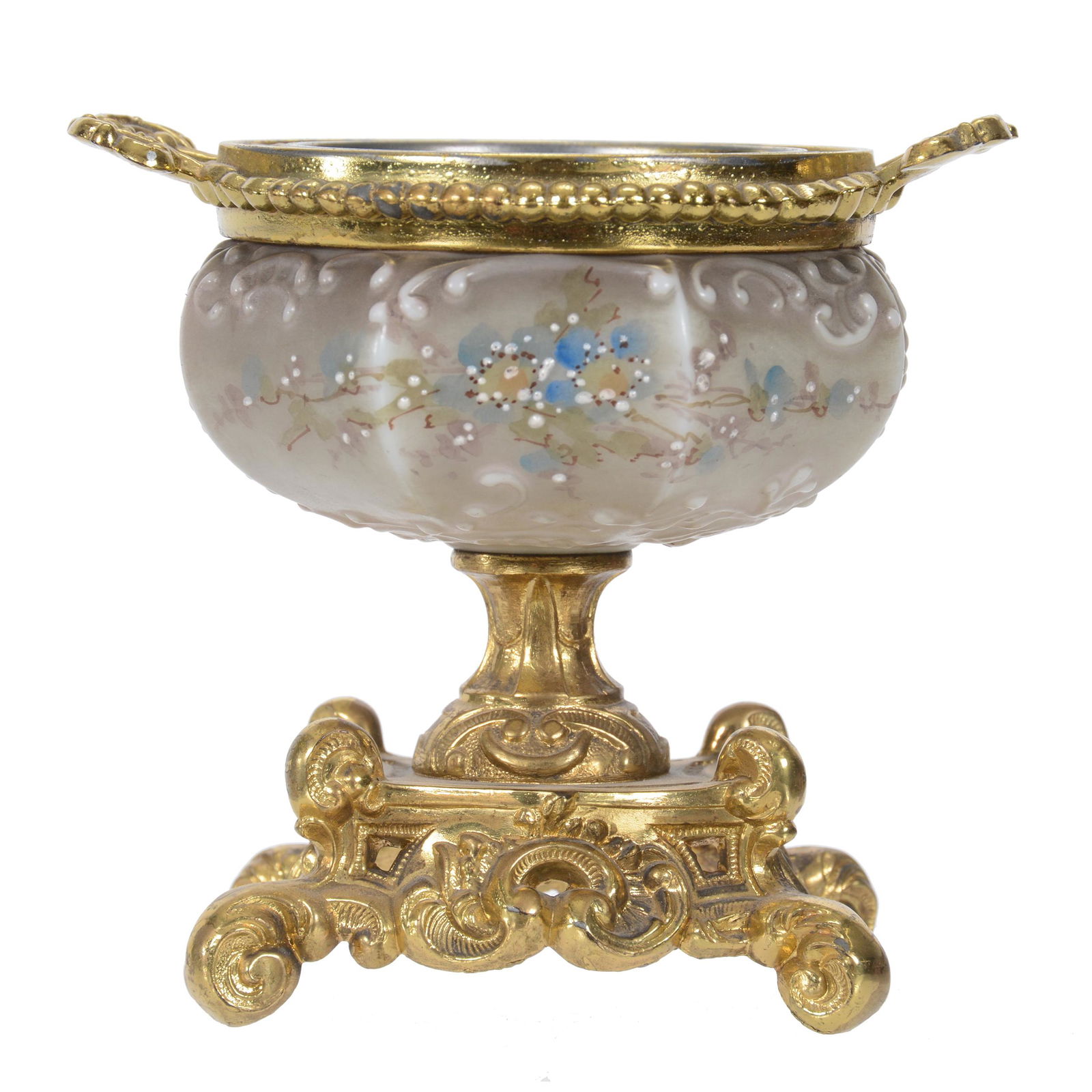 Pedestal Ash Tray, Unmarked Wave Crest Art Glass (1 of 3)