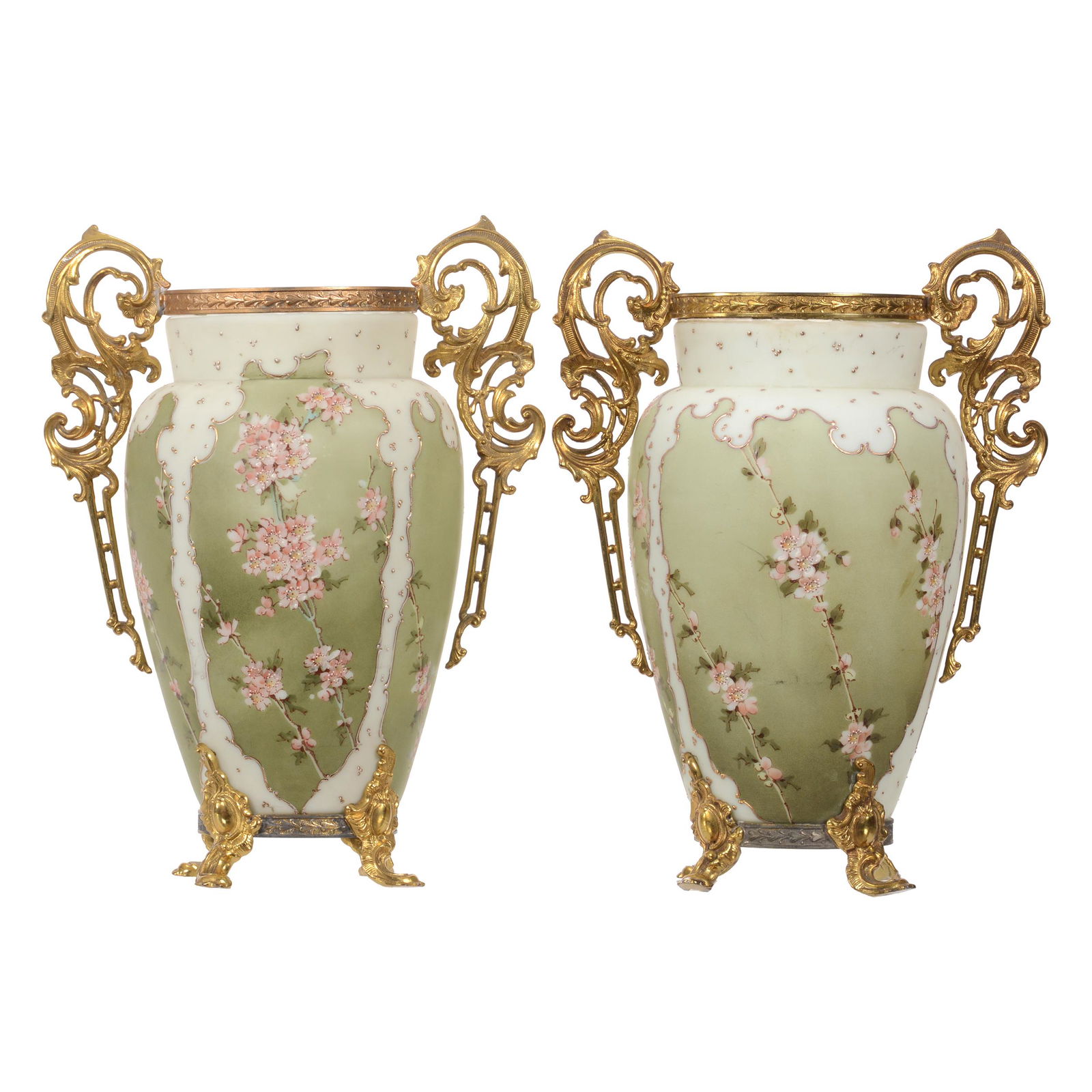 Pair Vases, Unmarked Wave Crest Art Glass (1 of 3)