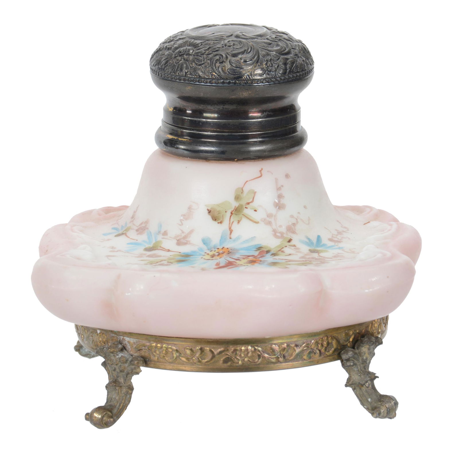 Inkwell, Unmarked Wave Crest Art Glass (1 of 3)