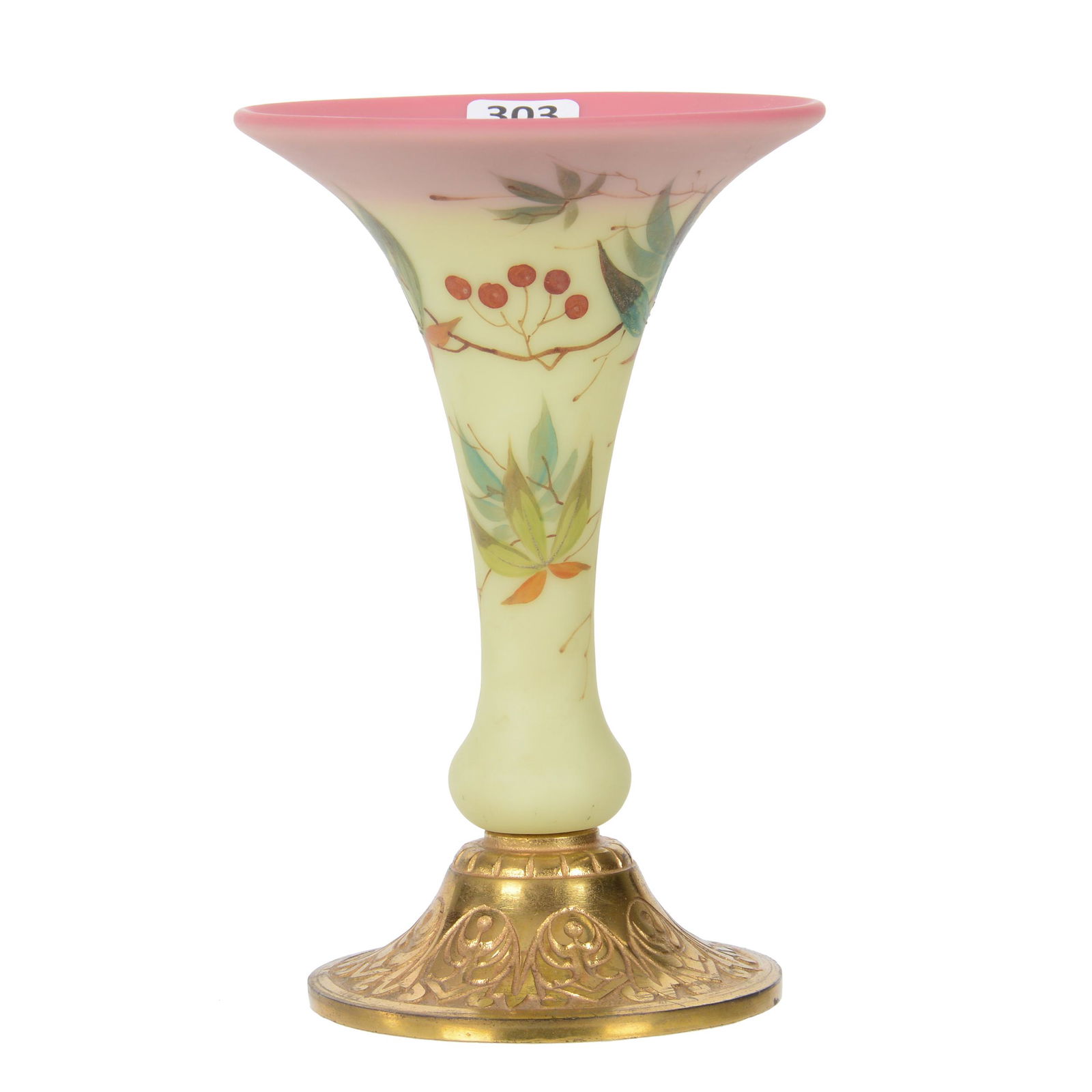 Trumpet Vase, Webb Decorated Burmese Art Glass (1 of 3)