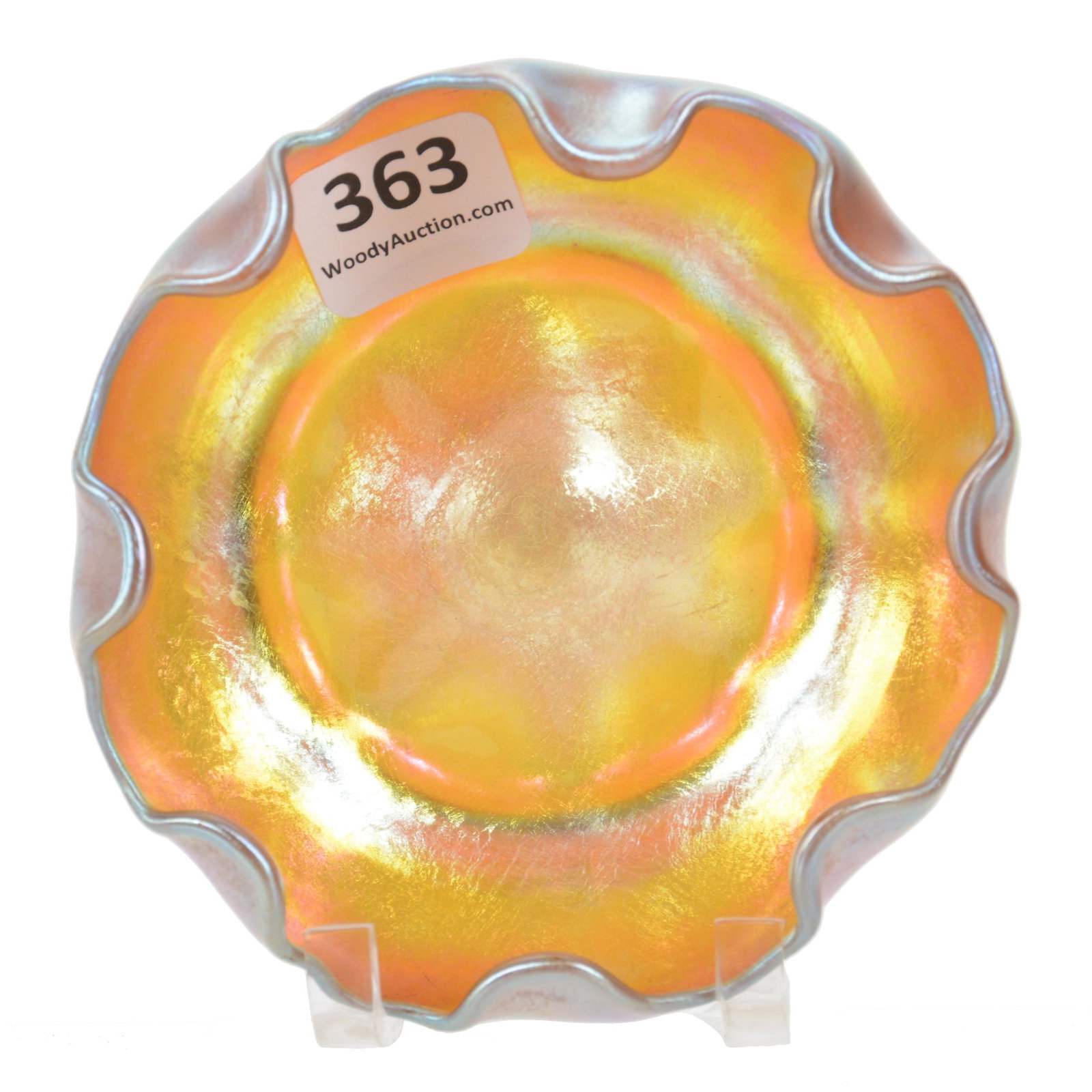 Master Salt, Signed LCT, Tiffany Art Glass: Master Salt, Signed LCT, Tiffany Art Glass, 1.25" x 3.75", Nice Gold Iridescence, Crimped Edge, Dr. Peter And Grace Jochimsen.