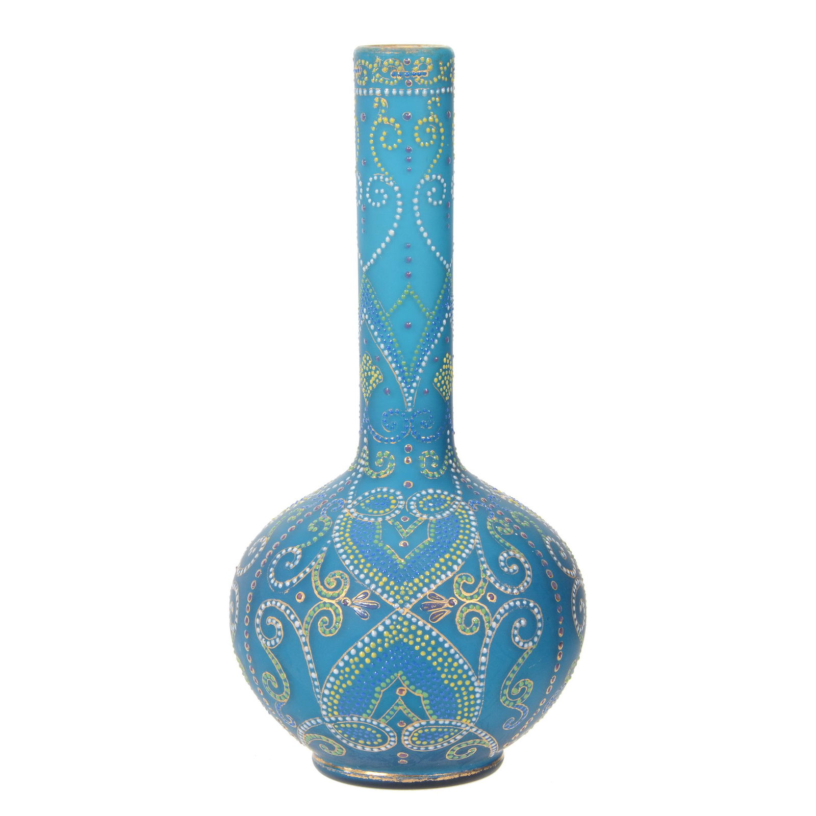 Vase, Blue Satin Art Glass, Decorated (1 of 4)