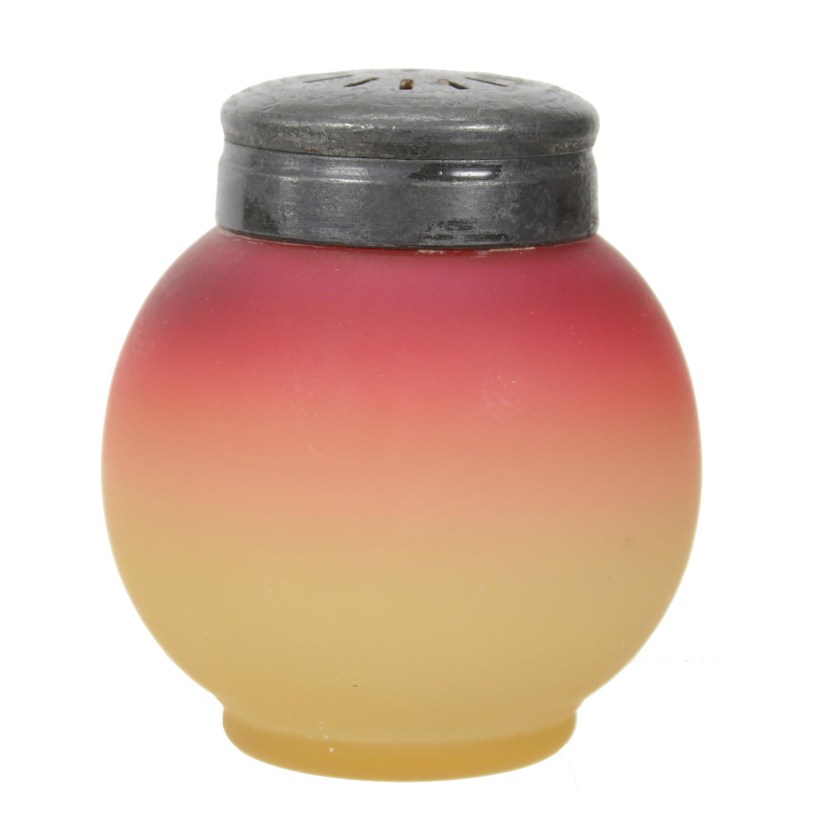 Salt Shaker, Wheeling Satin Peachblow Art Glass: Salt Shaker, Wheeling Satin Peachblow Art Glass, 2.75" x 2.25", Dr. Peter And Grace Jochimsen.