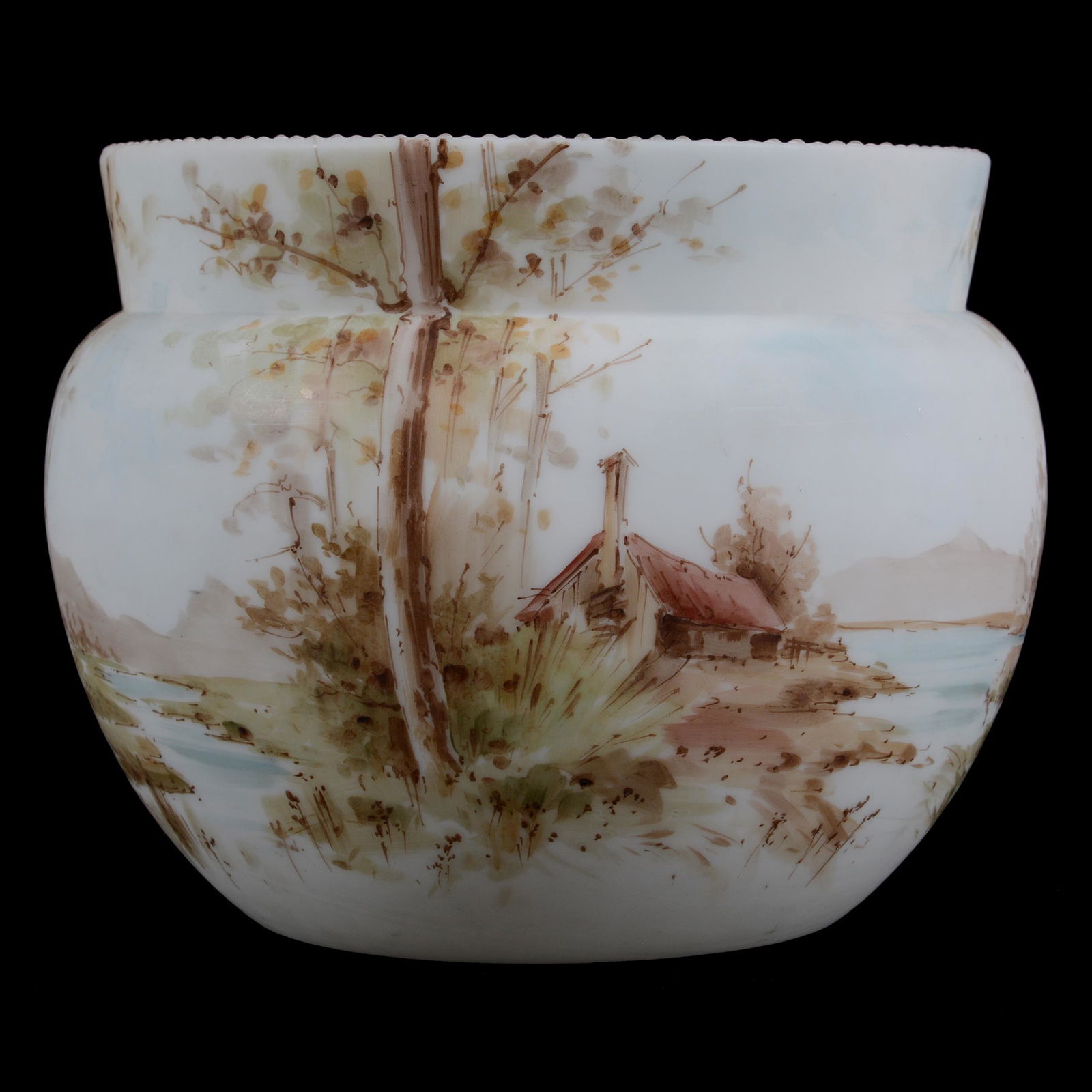 Jardiniere, Unmarked Wave Crest Art Glass (1 of 3)