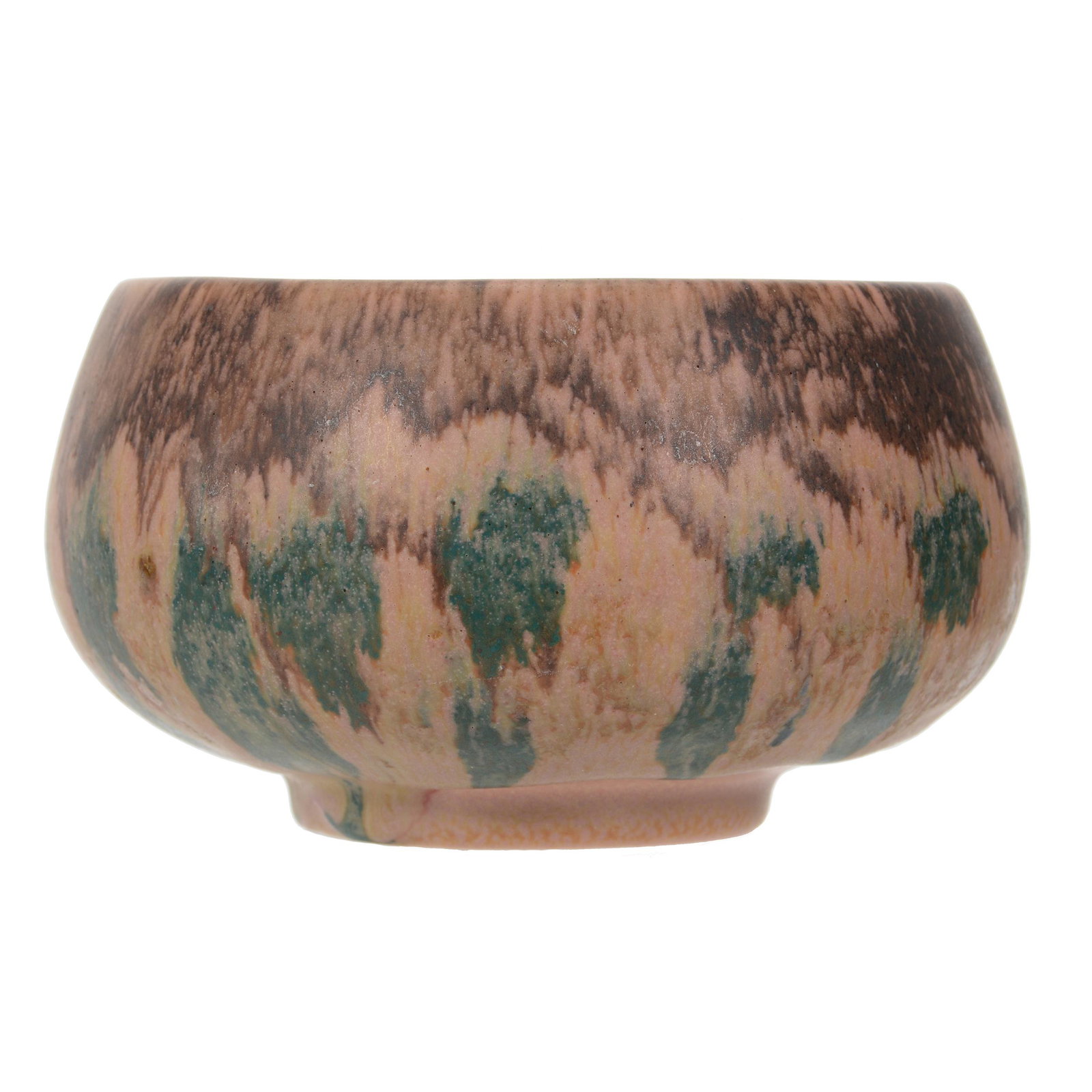Bowl, Marked Rookwood Art Pottery, Dated 1921: Bowl, Marked Rookwood Art Pottery, Dated 1921, 3" x 5", #1842, Brown, Green And Pink Mottled Design, Artist Signed William E. Hentschel, Dr. Peter And Grace Jochimsen.