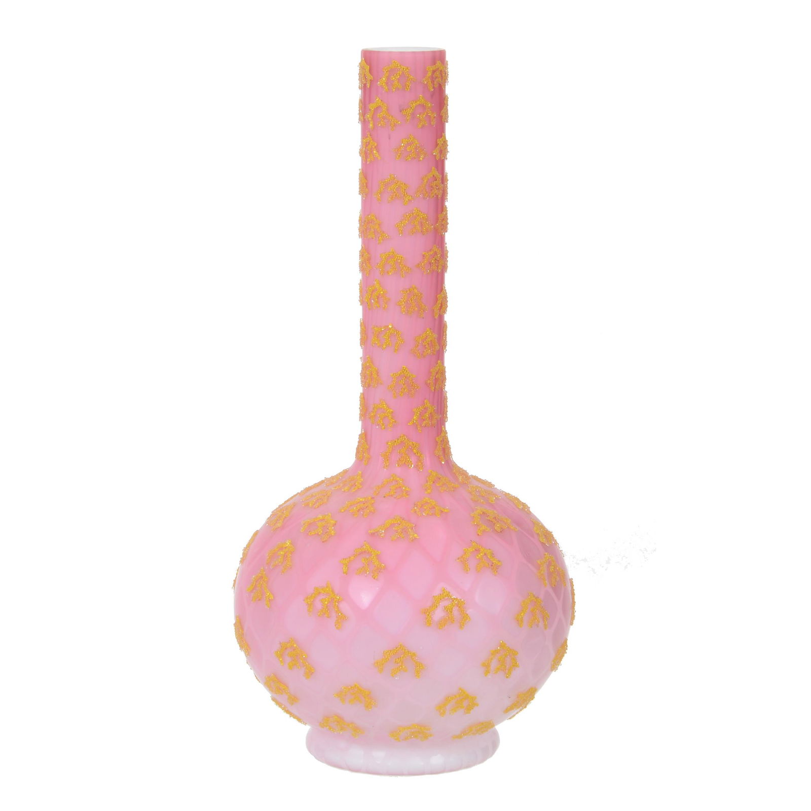 Vase, Pink Satin Diamond Quilted MOP Art Glass (1 of 3)