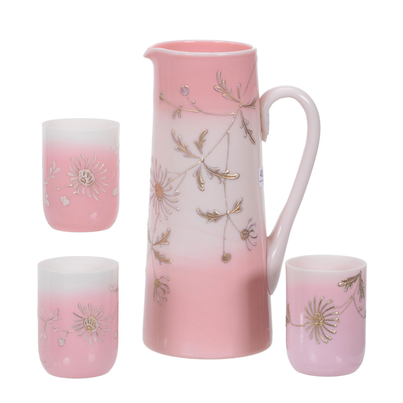 Water Set, Decorated Glossy Peachblow Art Glass (1 of 3)